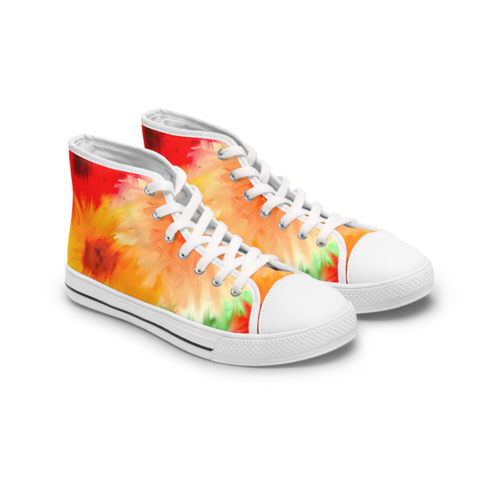 Tie-Dye Sunrise High Top Sneakers — Women's Colorful Floral Burst Shoes