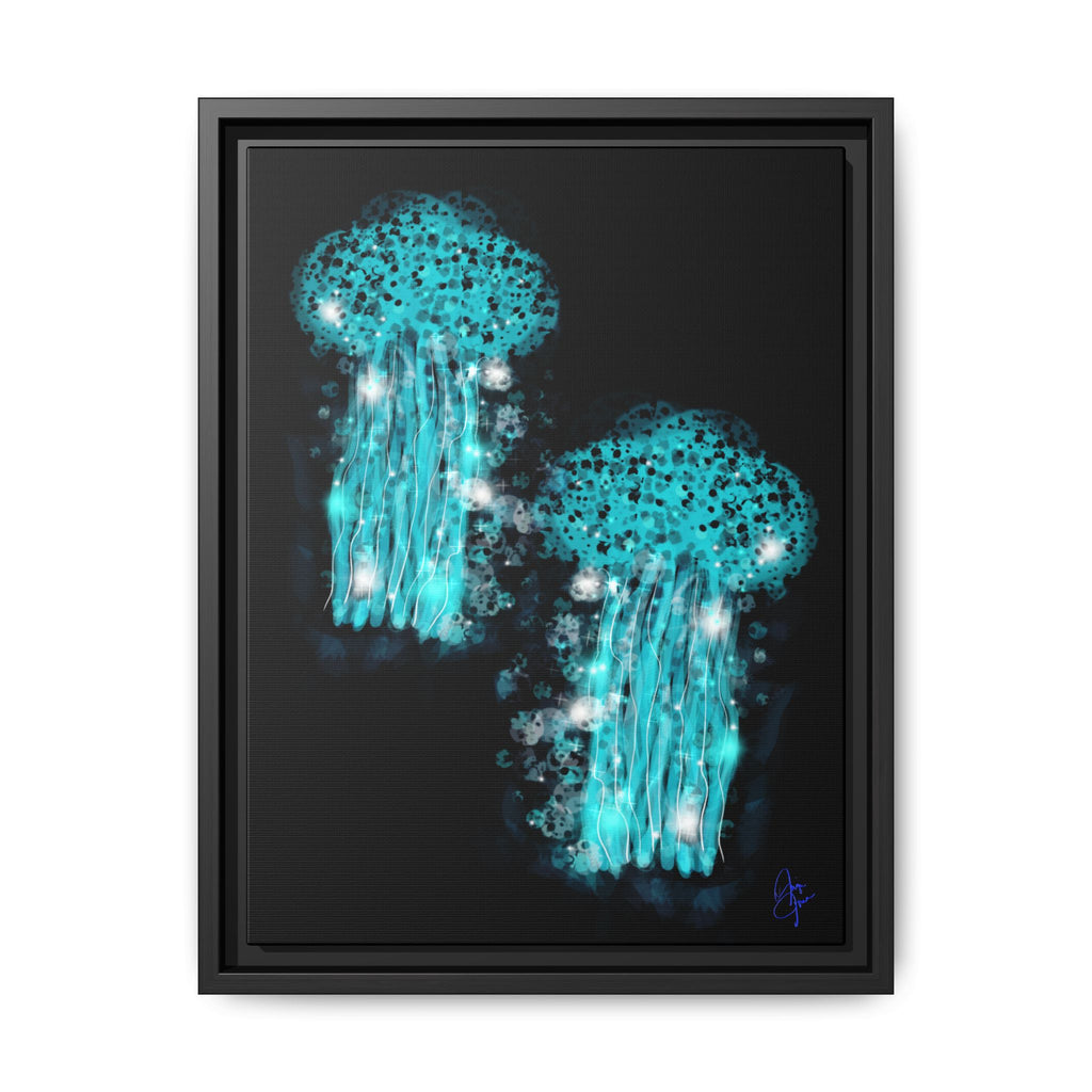 Glowing Jellyfish Art Print — Framed Matte Canvas