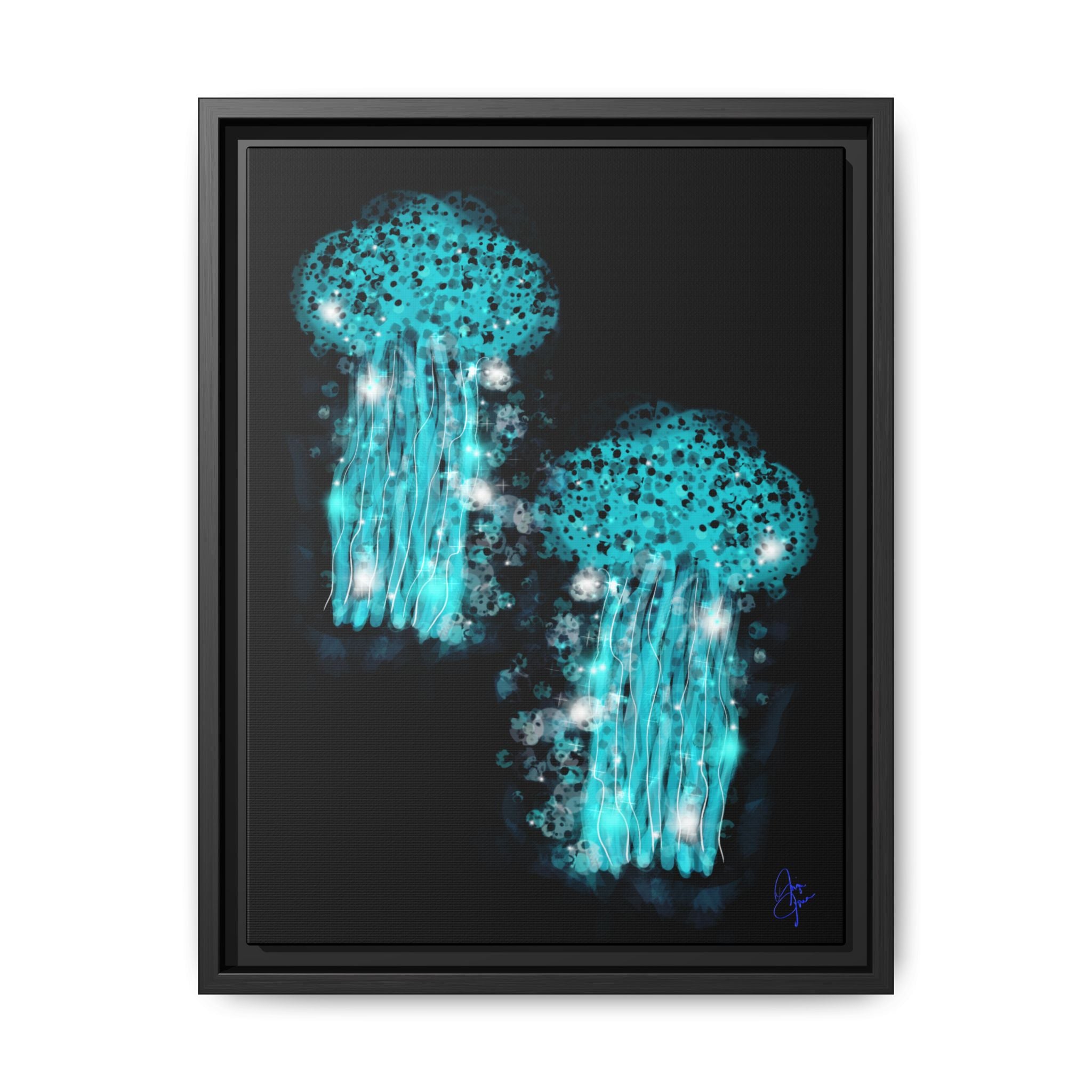 Glowing Jellyfish Art Print — Framed Matte Canvas