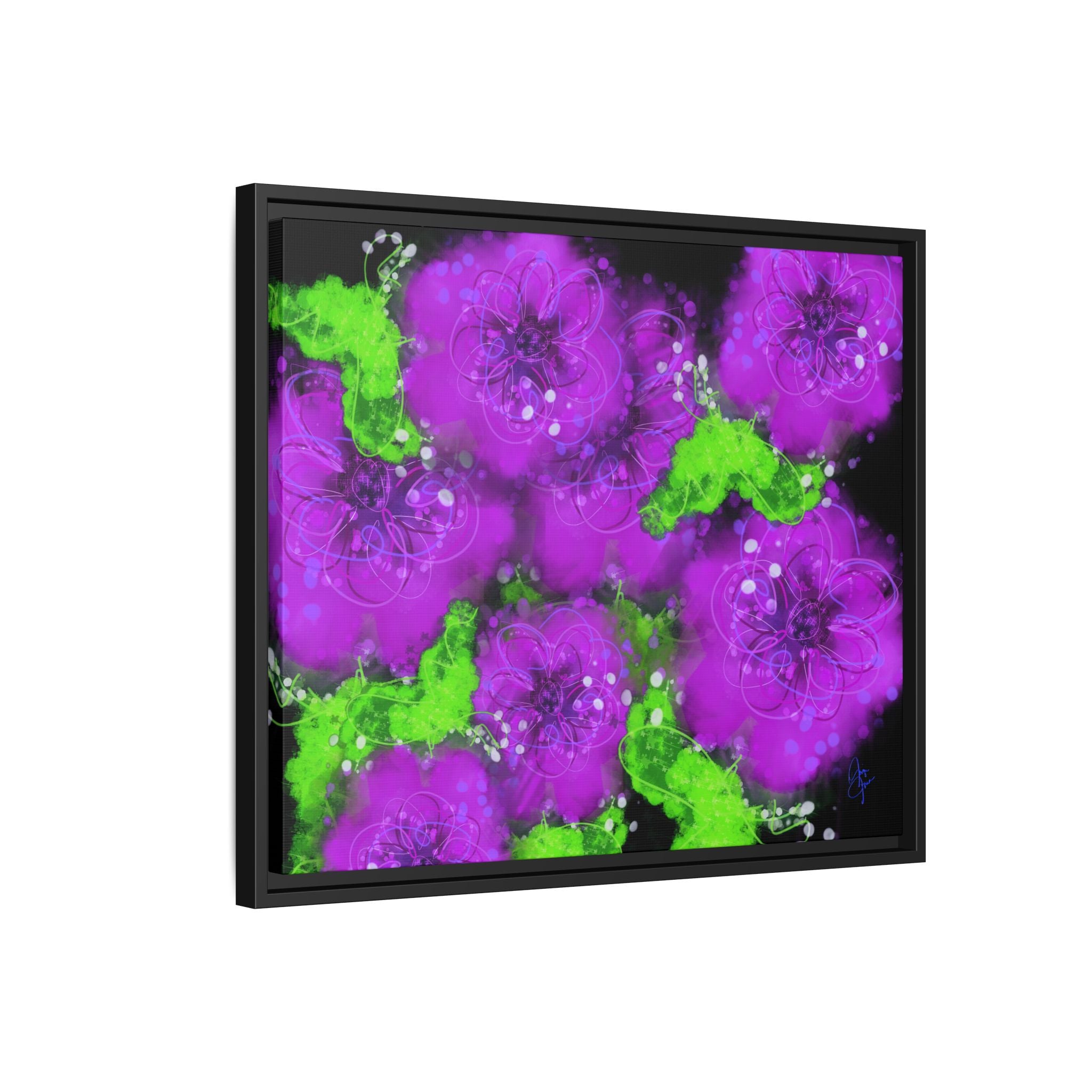Framed Floral Canvas Print — Matte Multi-Color Blooms Wall Art