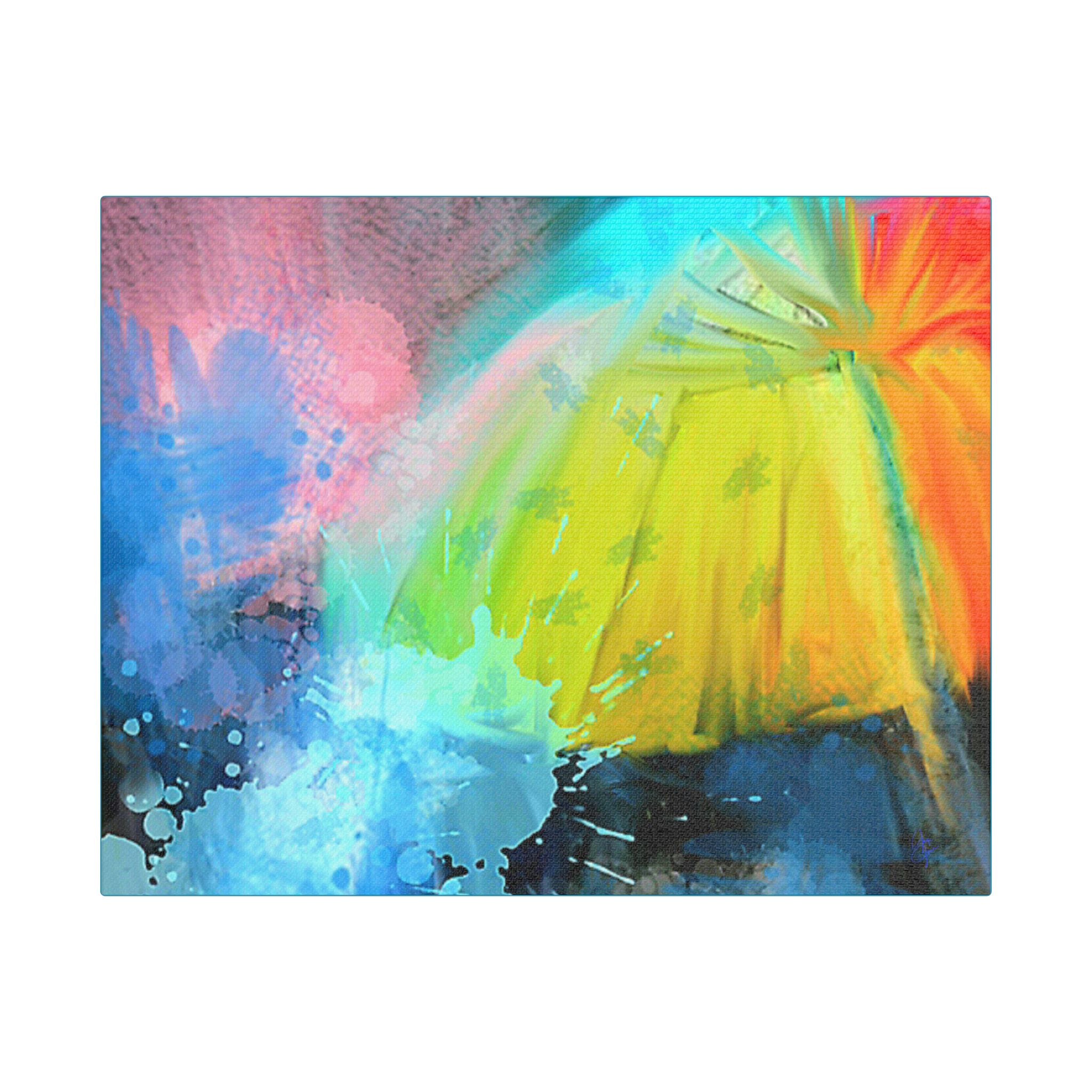 Abstract Rainbow Umbrella Canvas Print — Bright Colorful Satin-Stretched Wall Art