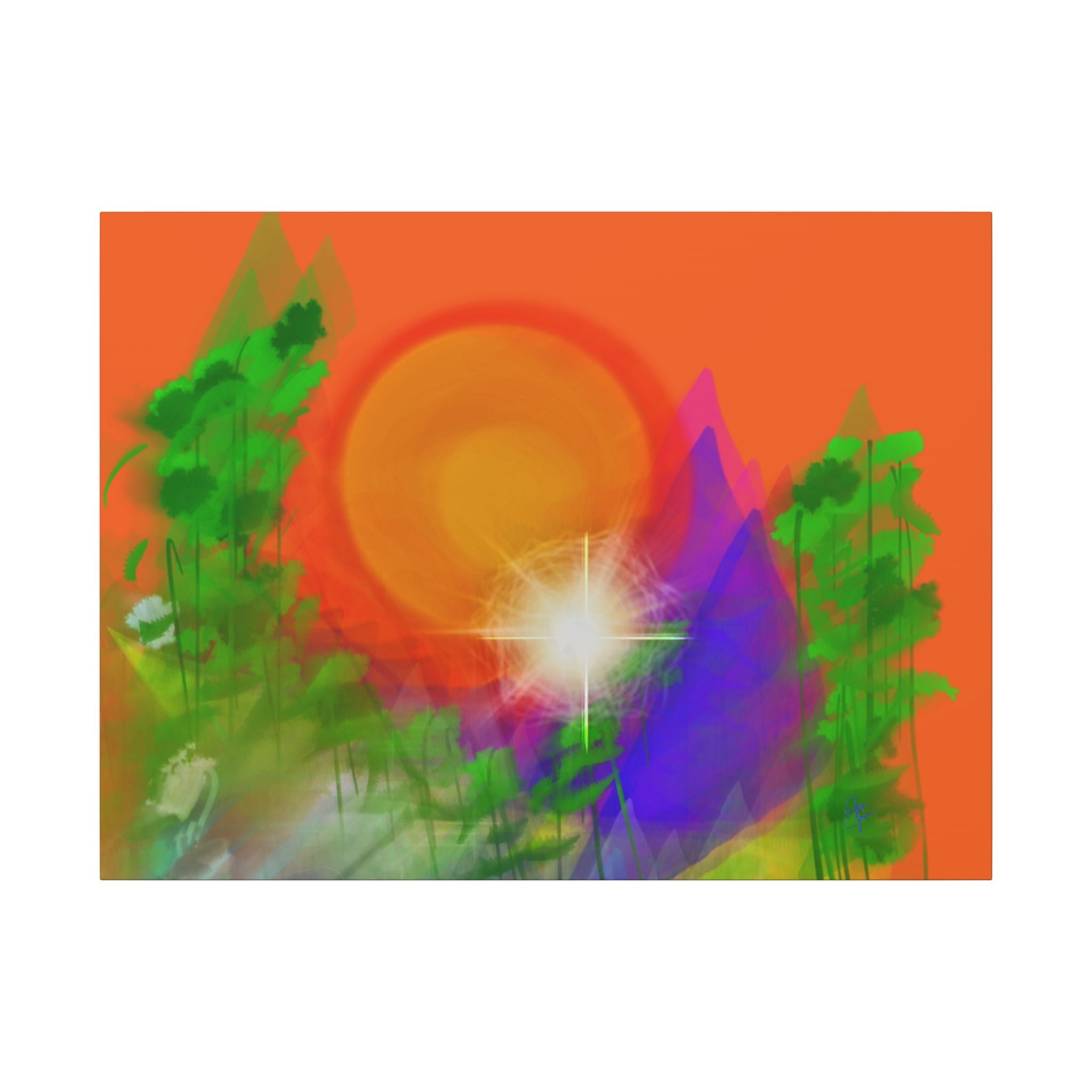 Sunburst Forest Matte Canvas Wall Art — Abstract Nature Landscape