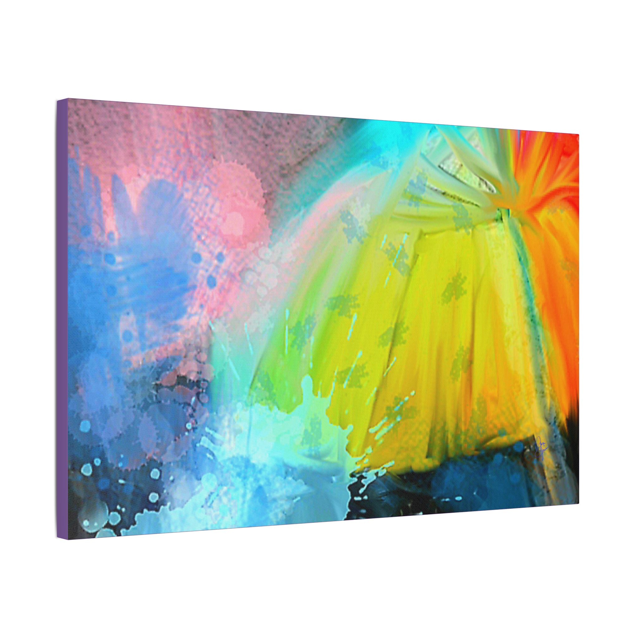 Abstract Rainbow Umbrella Canvas Print — Bright Colorful Satin-Stretched Wall Art