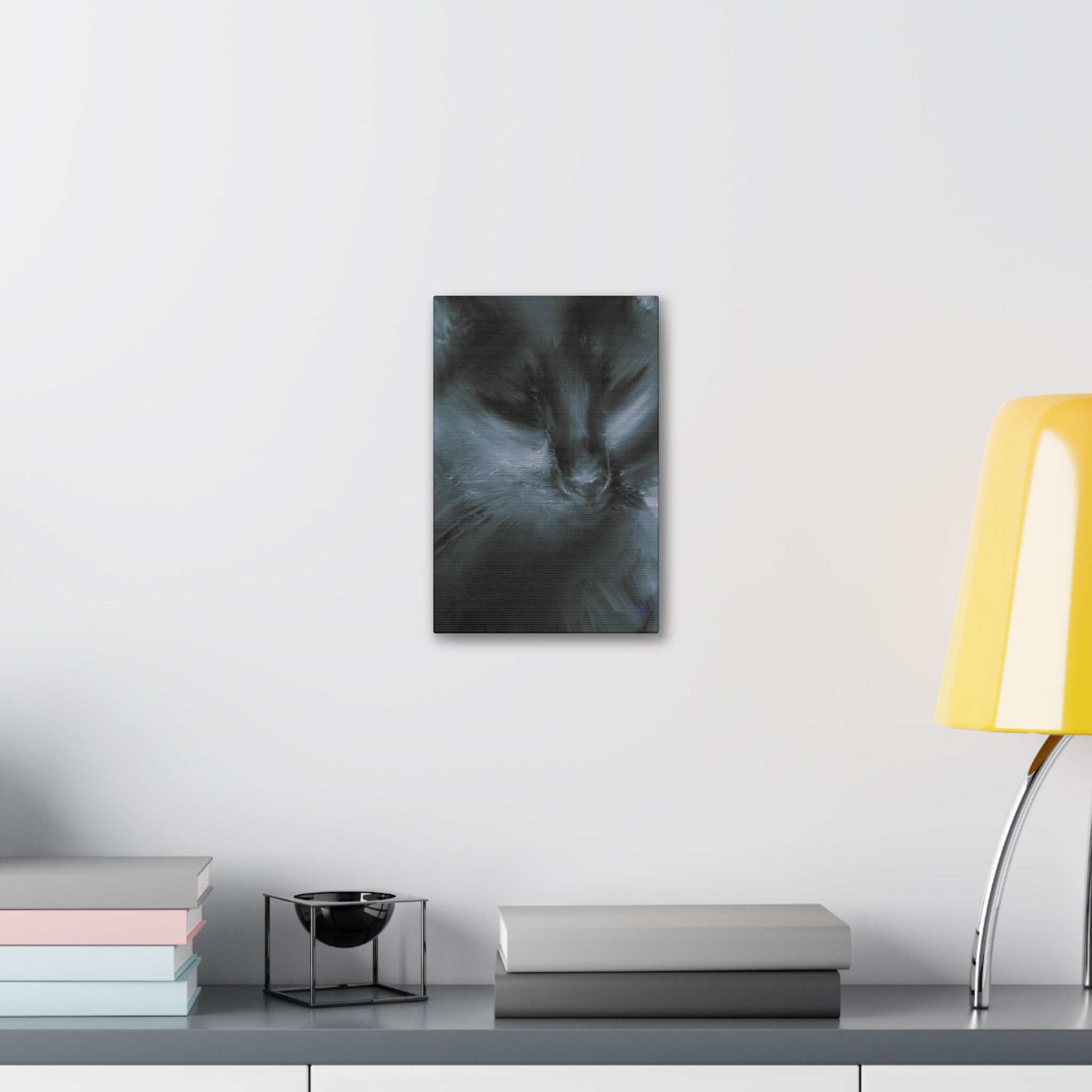 Black Cat Portrait Canvas Stretched Print — Moody Feline Wall Art