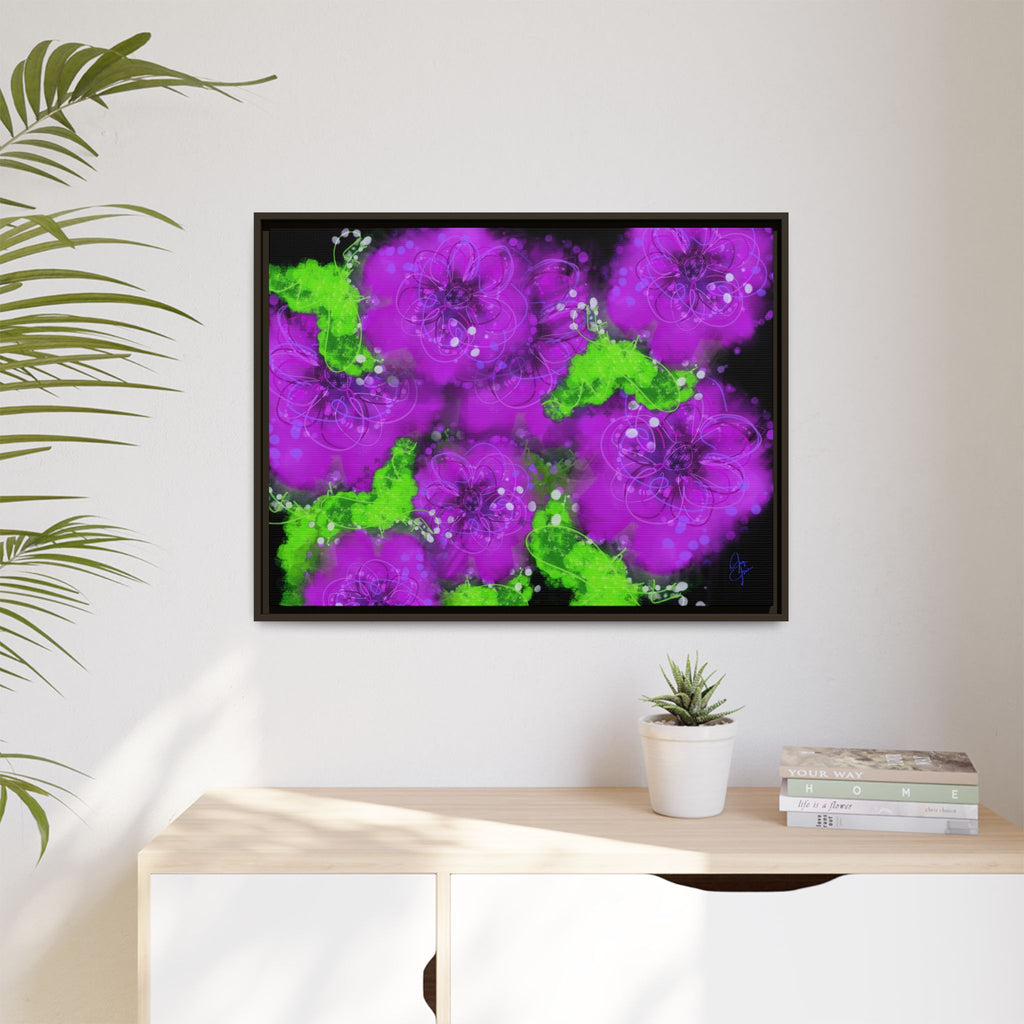 Framed Floral Canvas Print — Matte Multi-Color Blooms Wall Art