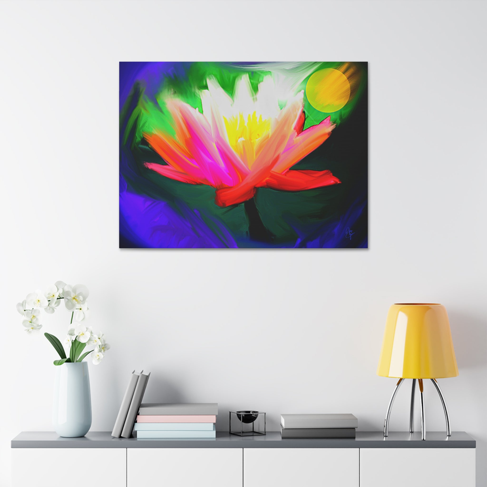 Vibrant Lotus Canvas Print — Bright Floral Stretched Wall Art