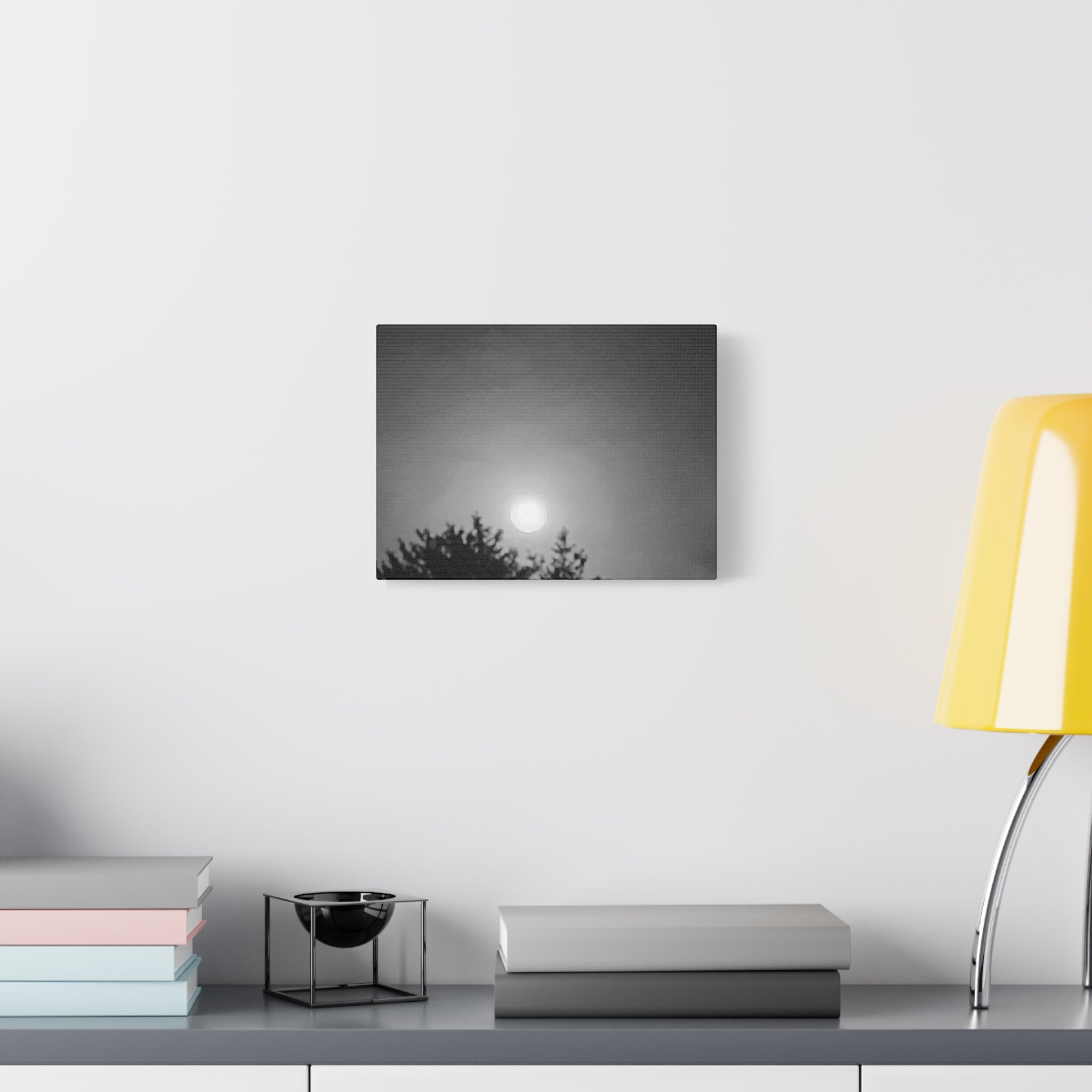 Moonlit Sky Canvas Wall Art — Black & White Night Landscape