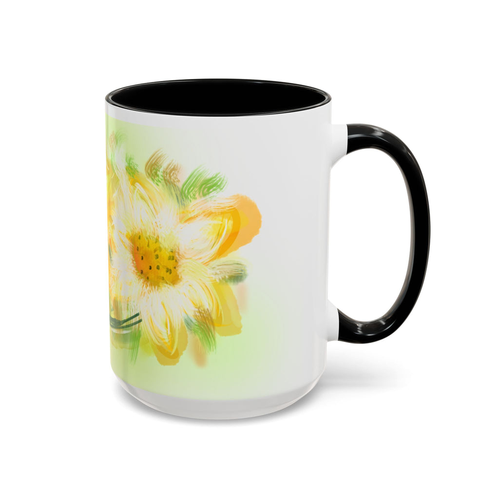 Sunlit Daisy Accent Coffee Mug — Yellow Floral 11/15oz