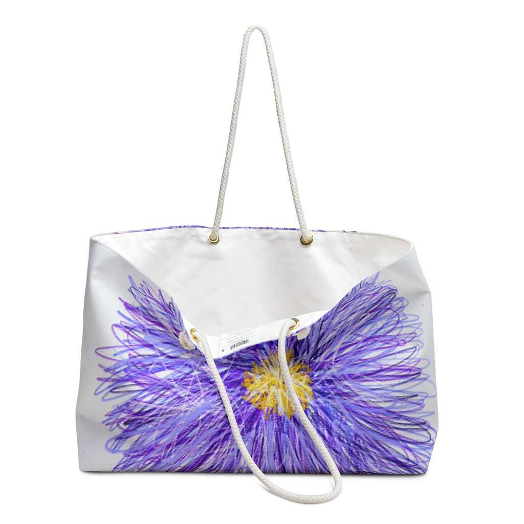 Weekender Bag — Large Purple Aster Floral Tote for Travel & Beach