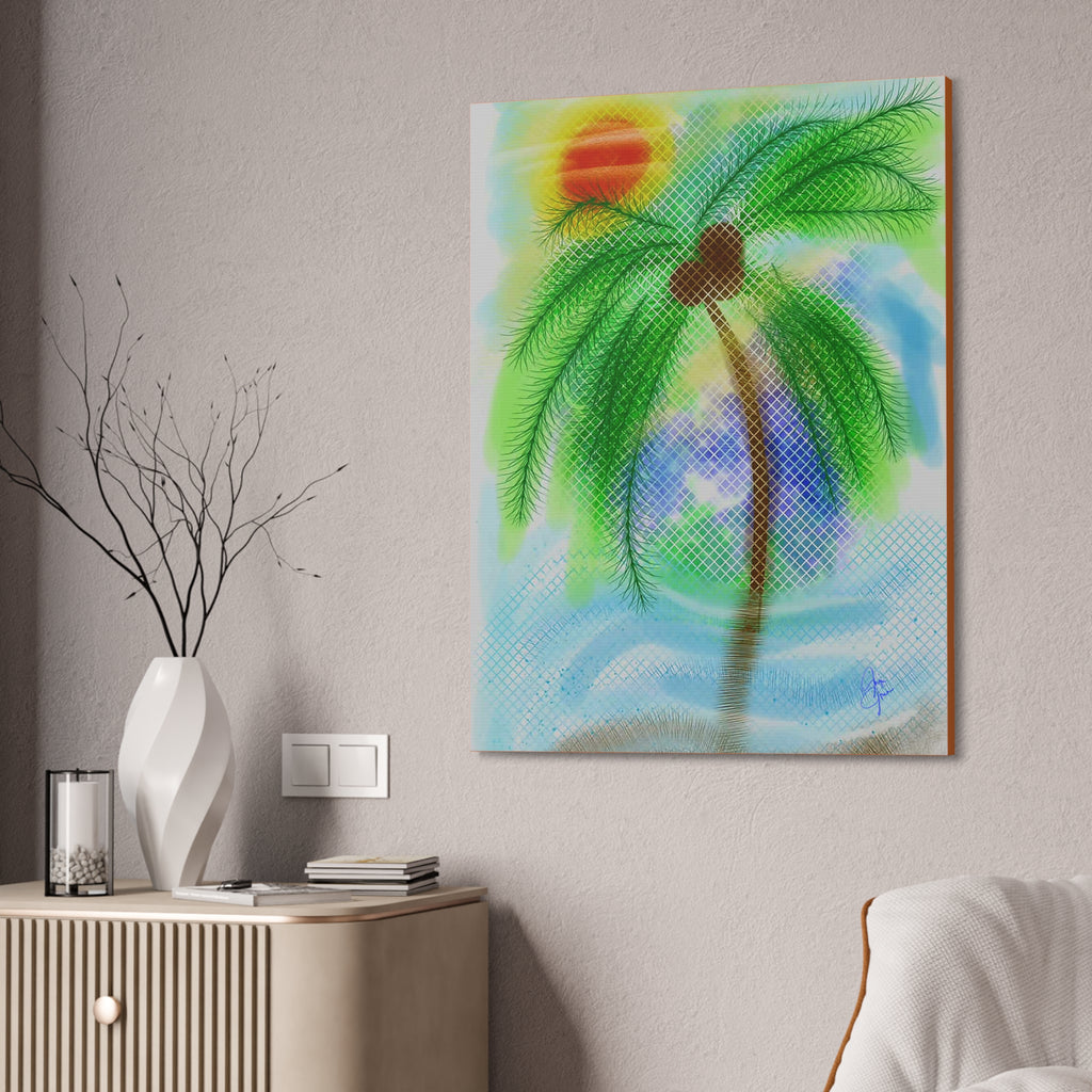 Tropical Palm Canvas Print – Heart Coconut Sunset Wall Art, Stretched 1.5"