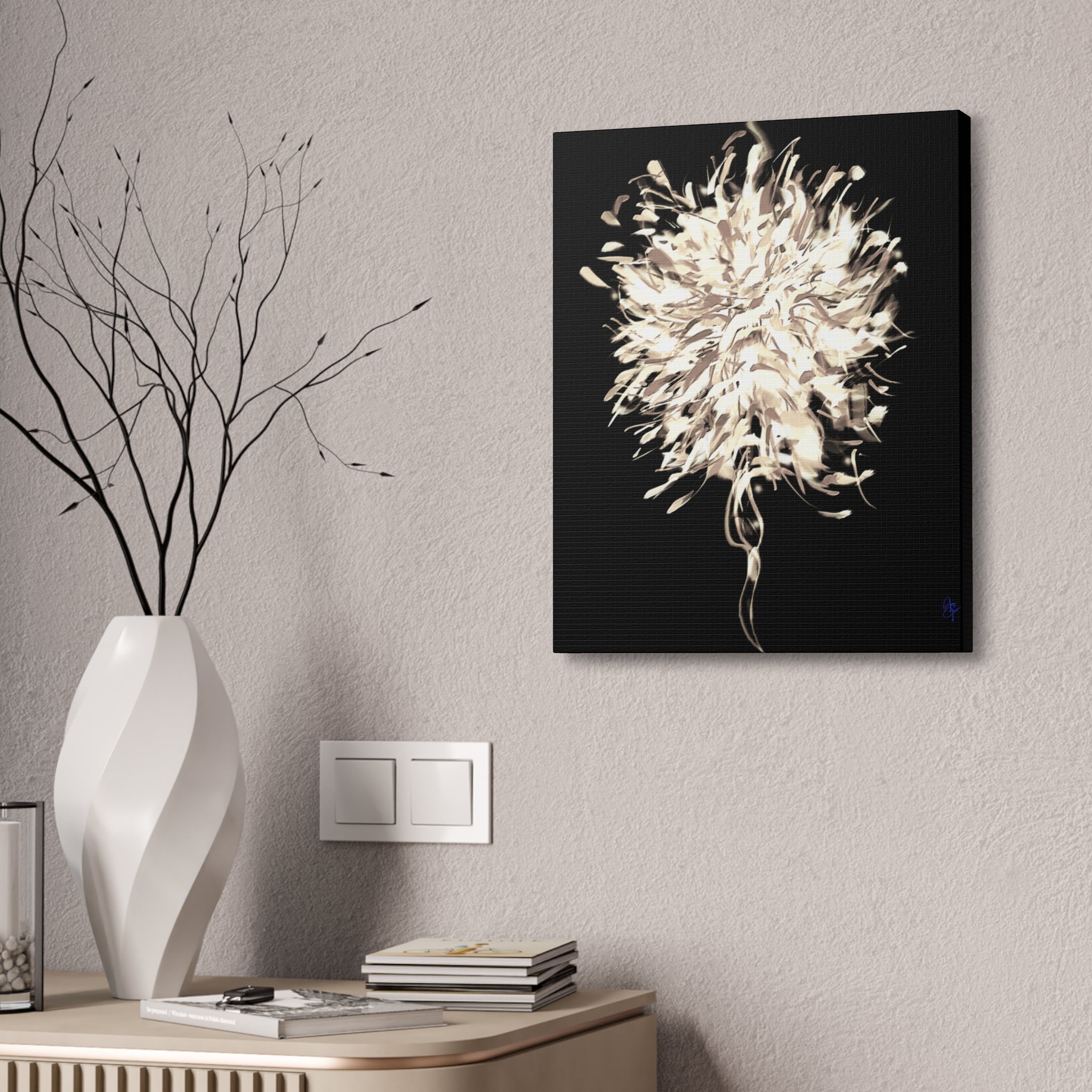 Abstract Floral Canvas Print – Neutral Burst Wall Art, Stretched 1.5"