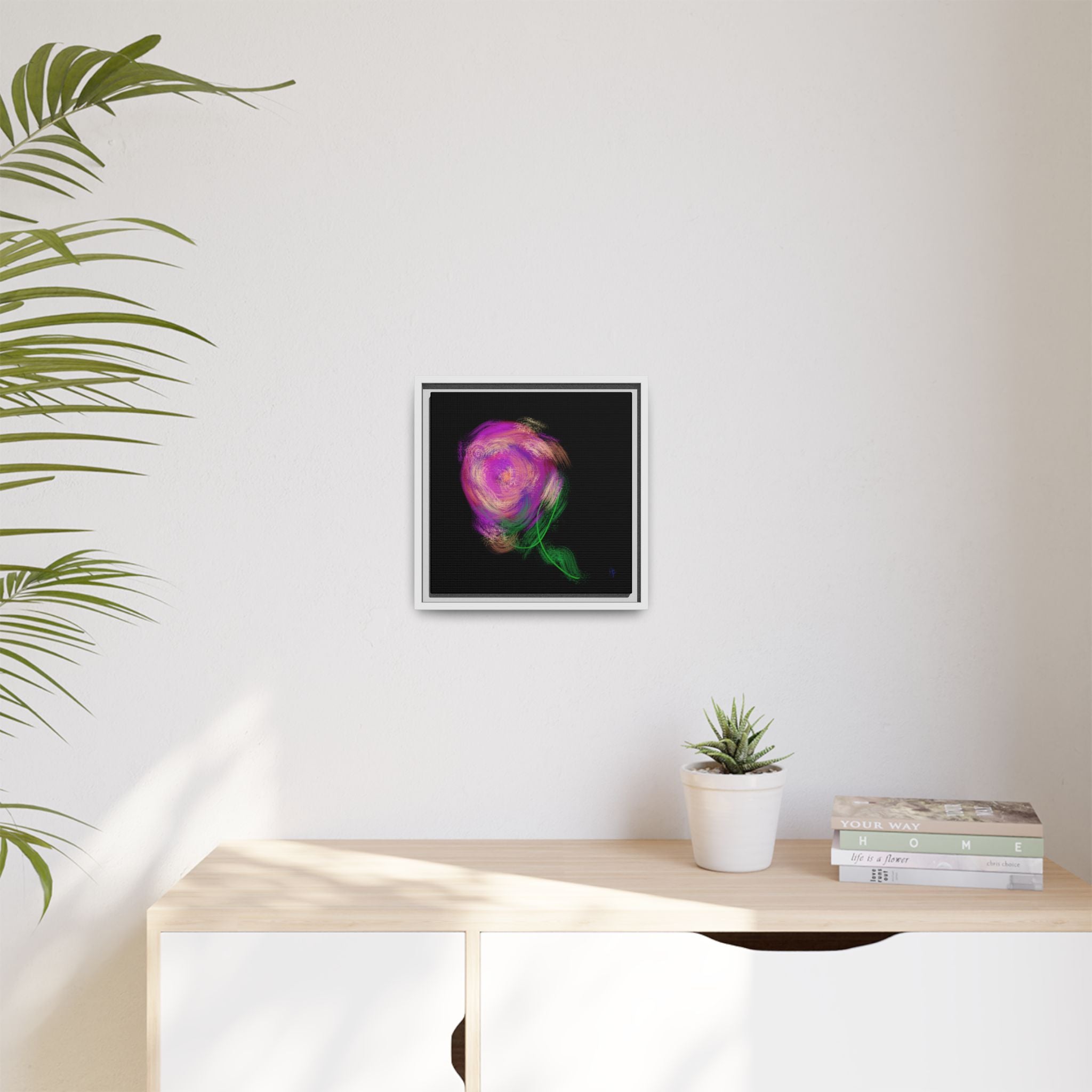 Abstract Rose Swirl Matte Framed Canvas — Multicolor Floral Wall Art