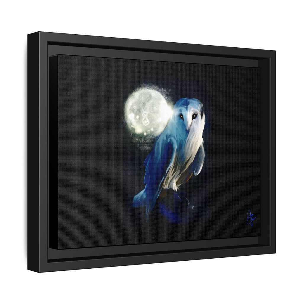 Moonlight Owl Matte Framed Canvas — Mystical Blue Owl Wall Art