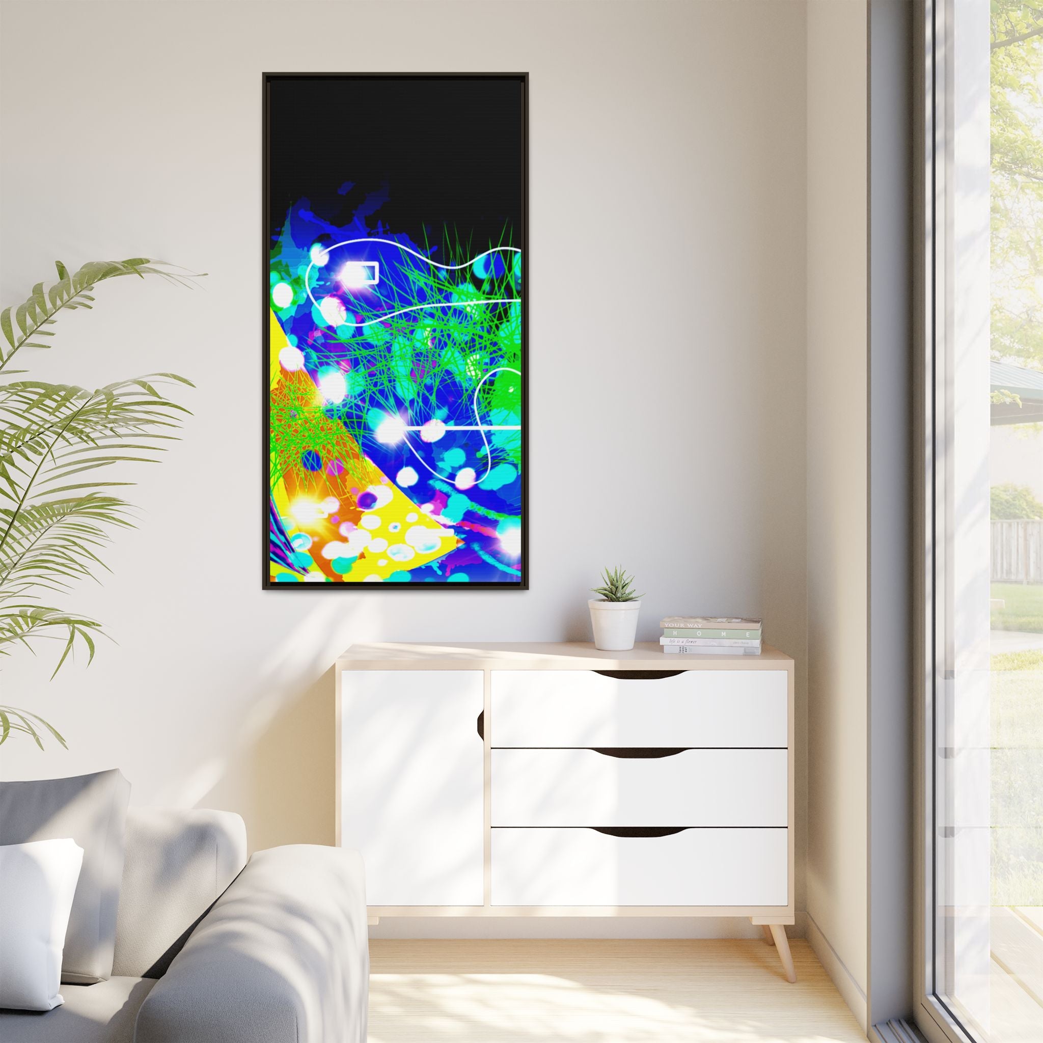 Abstract Neon Wave Matte Canvas Framed Art