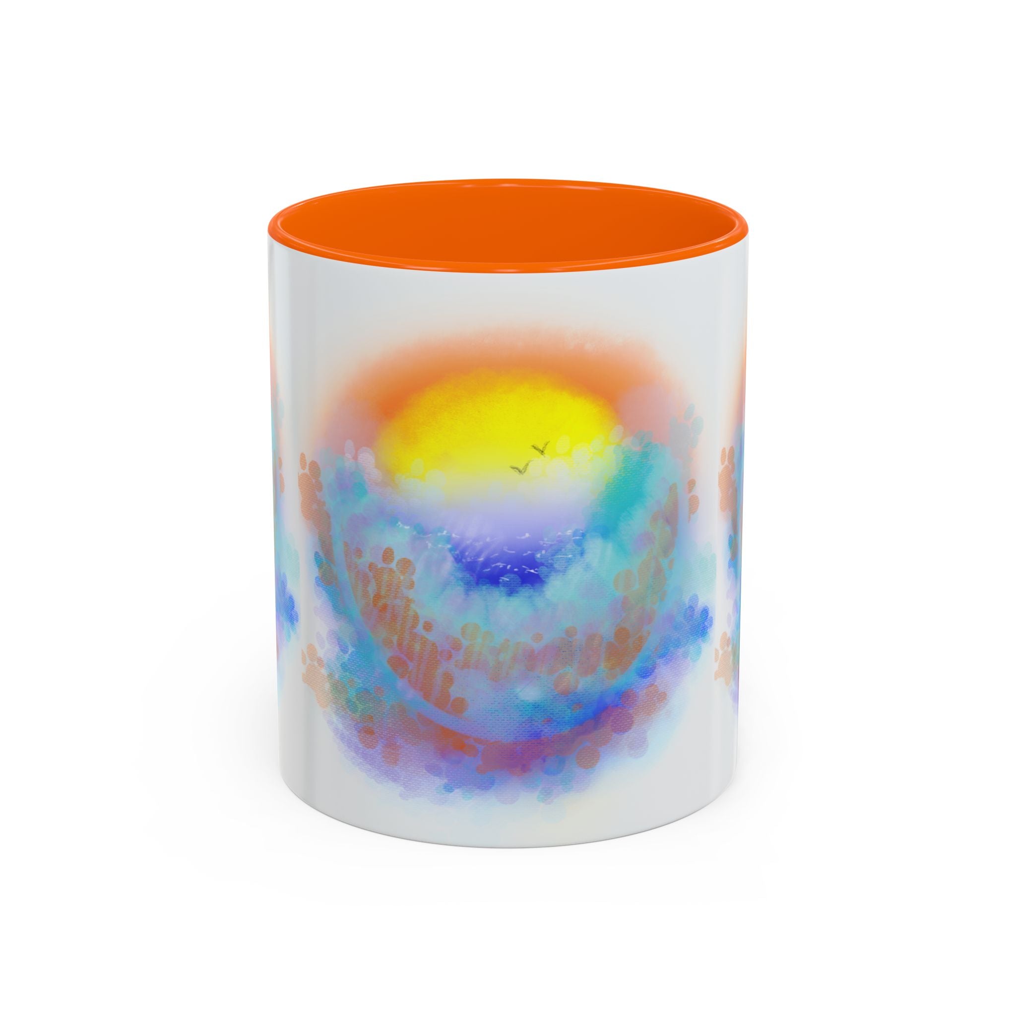 Sunrise Watercolor Accent Coffee Mug — Colorful Ocean Sunrise Art (11/15 oz)