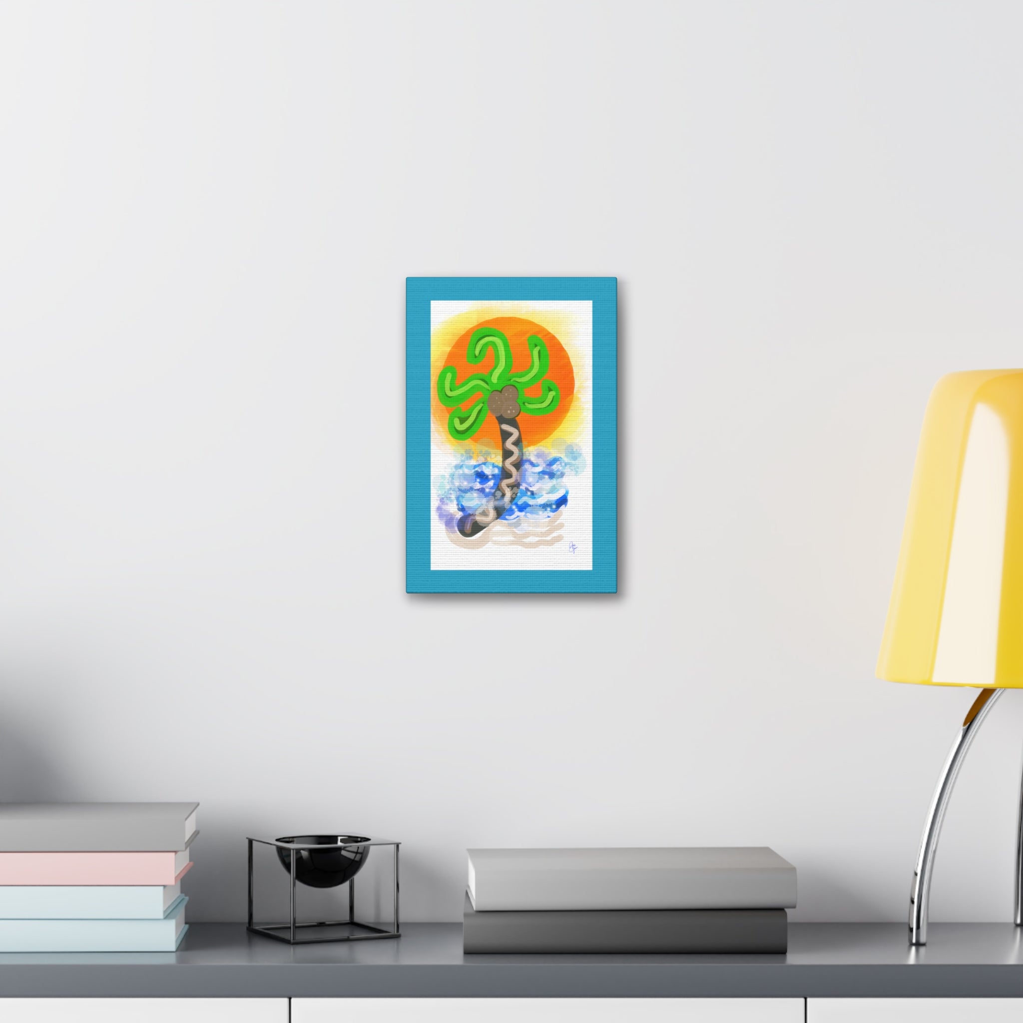 Palm Tree Sunset Canvas Print — Whimsical Tropical Wall Art