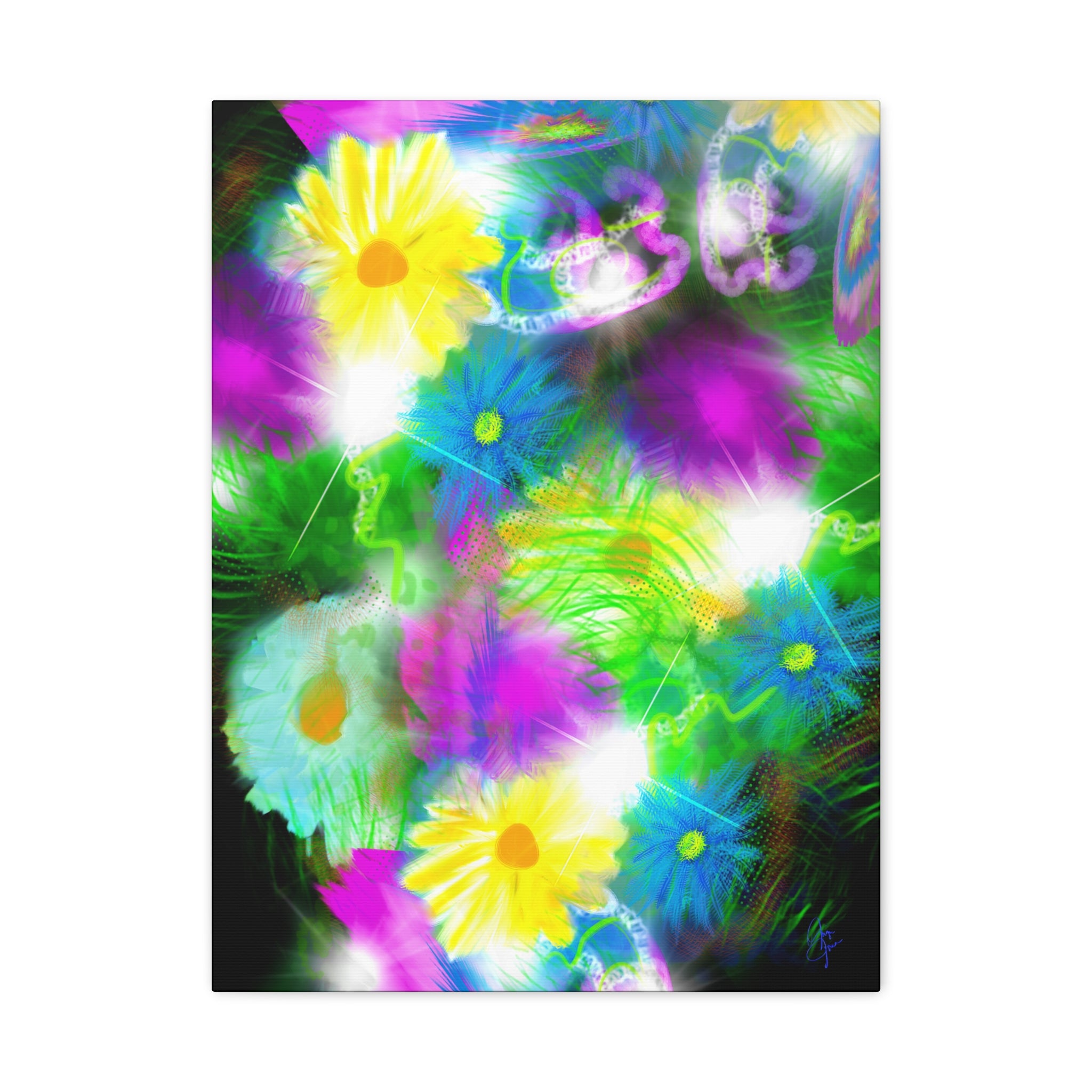 Bright Floral Abstract Matte Canvas Wall Art — Vibrant Daisy Pop