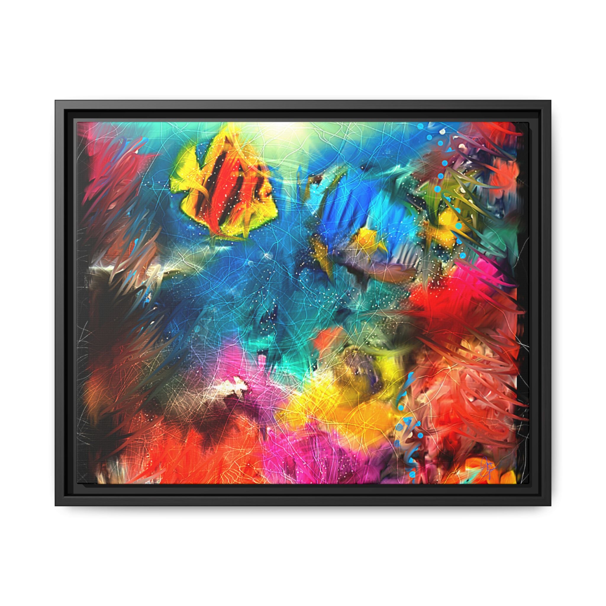 Framed Abstract Color Explosion Canvas — Vibrant Multi‑Color Wall Art