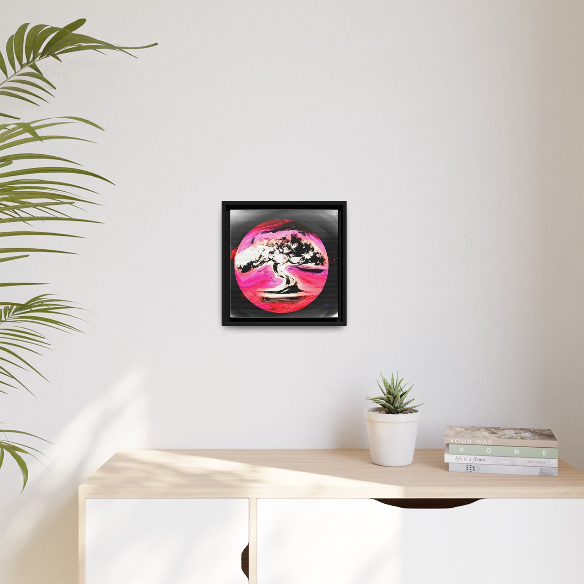 Framed Matte Canvas Art — Pink Marble Bonsai Tree
