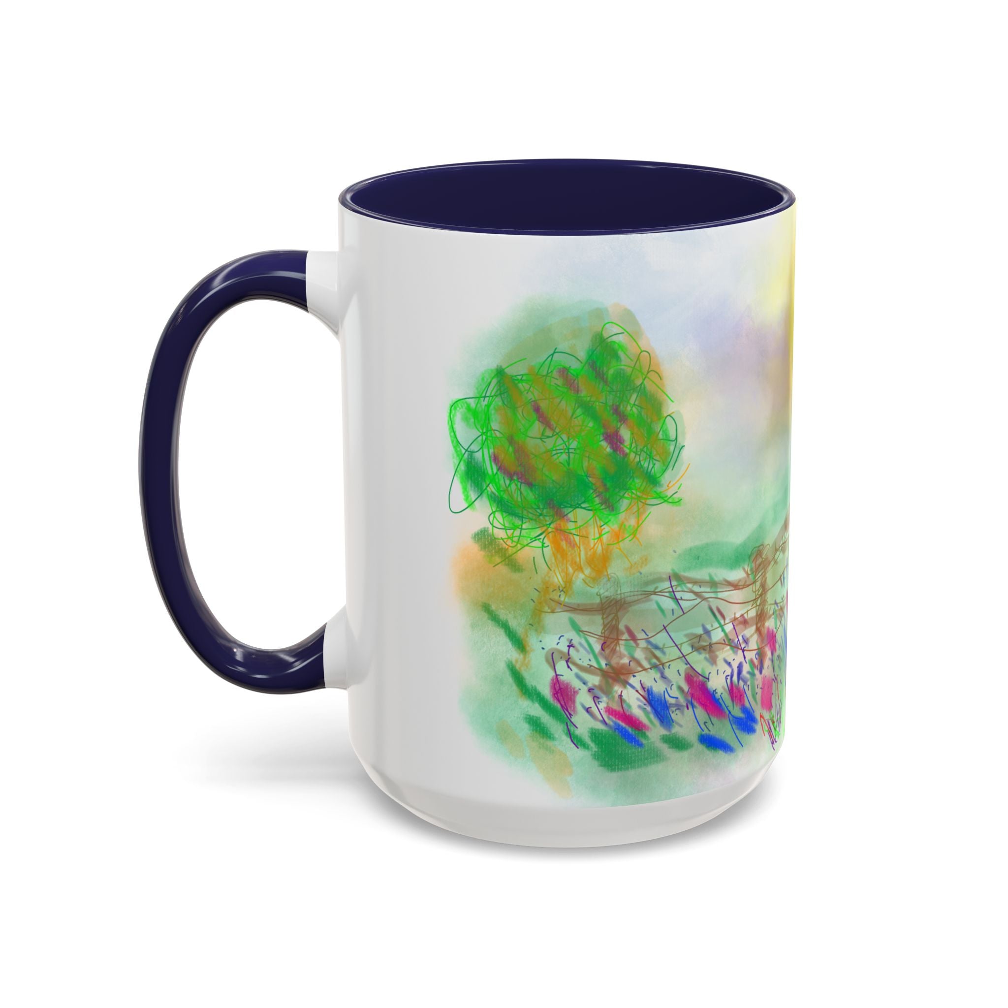 Sunlit Meadow Accent Coffee Mug — Watercolor Floral Sunrise (11/15oz)