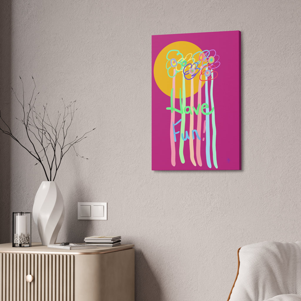 Have Fun Floral Canvas Art — Bright Green Stretched Wall Decor