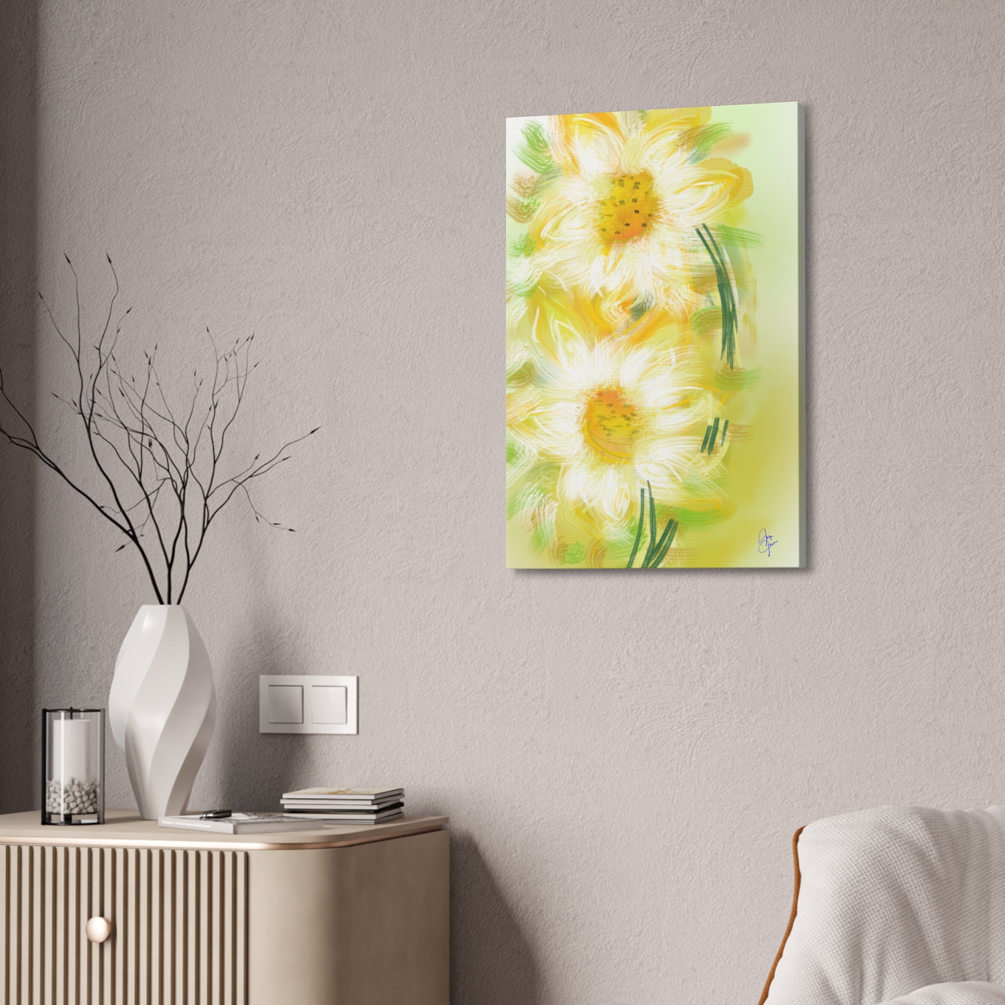 Yellow Daisy Floral Canvas Print – Stretched 1.5" Edge Art