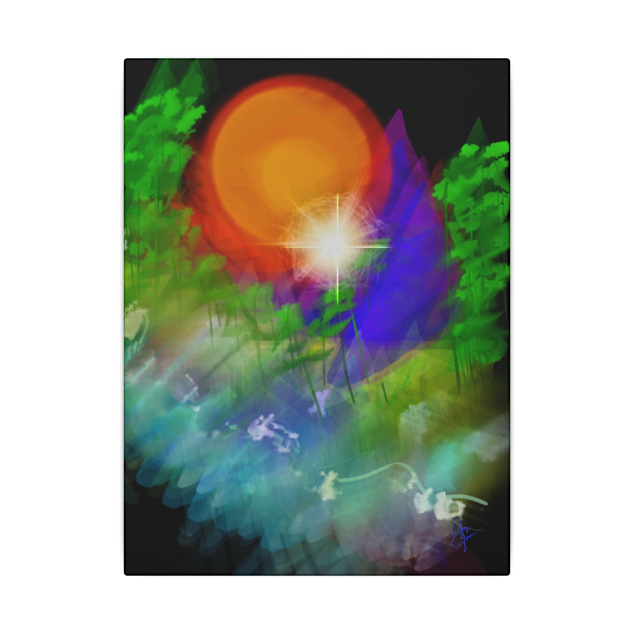 Sunburst Forest Matte Canvas Wall Art — Abstract Nature Landscape