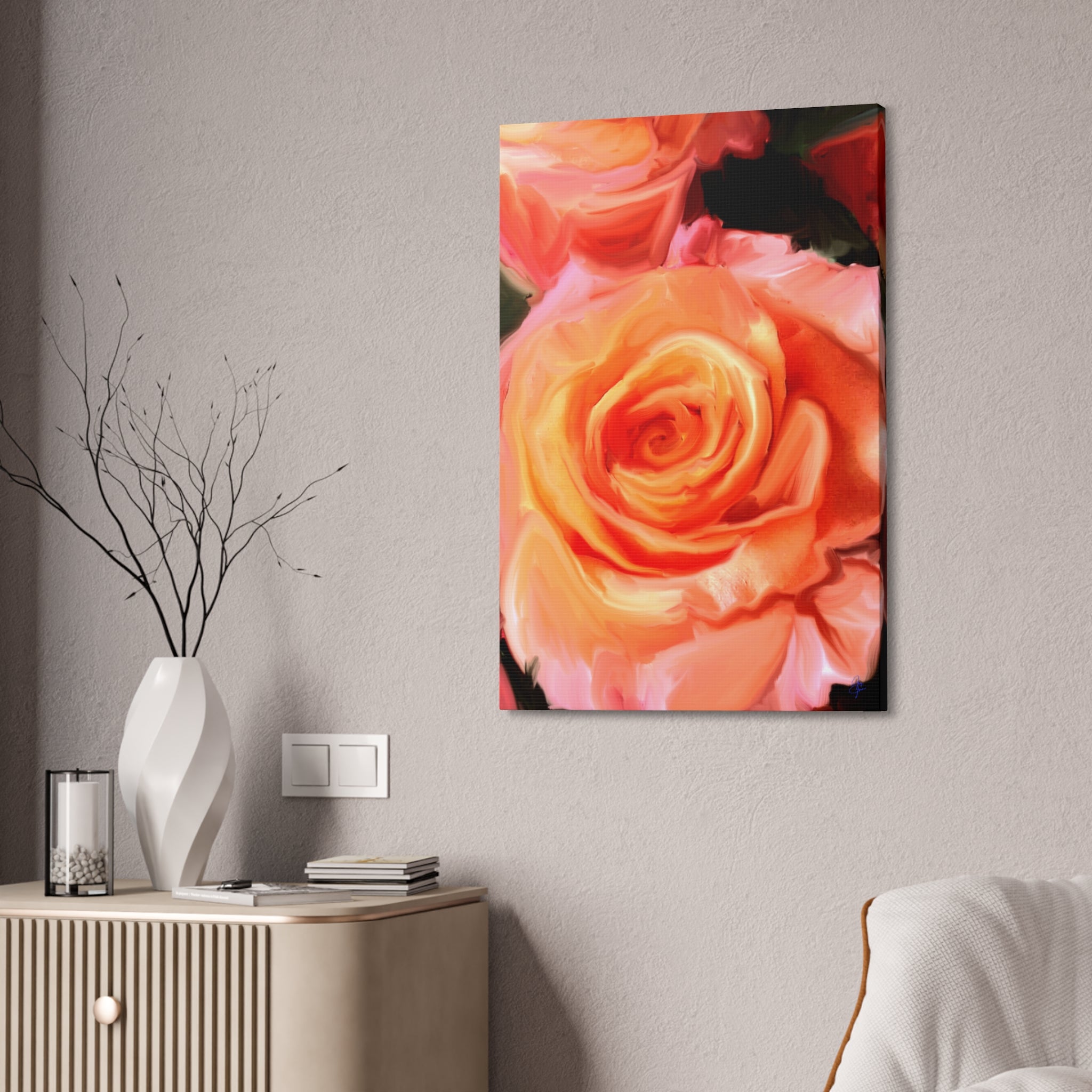 Orange Rose Canvas Print — Stretched 1.5" Wall Art