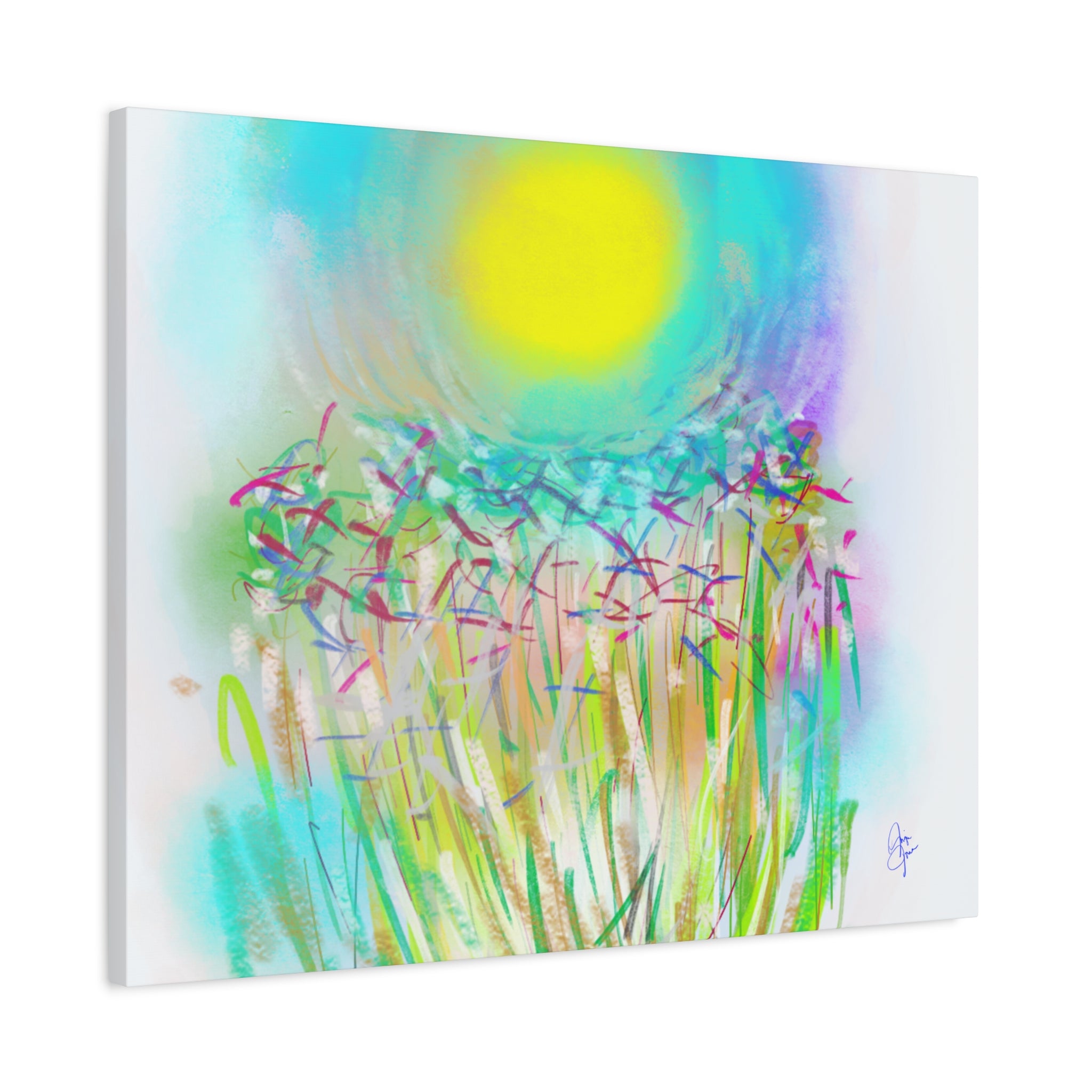 Sunlit Meadow Abstract Canvas Art — Bright Floral Wall Decor