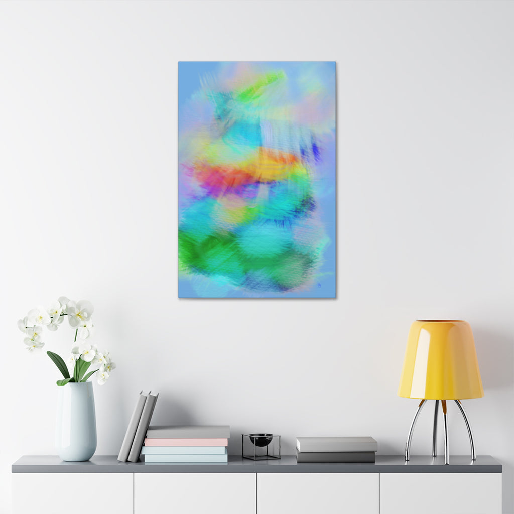 Abstract Pastel Watercolor Canvas Wall Art – Vibrant Rainbow Clouds Stretched Canvas