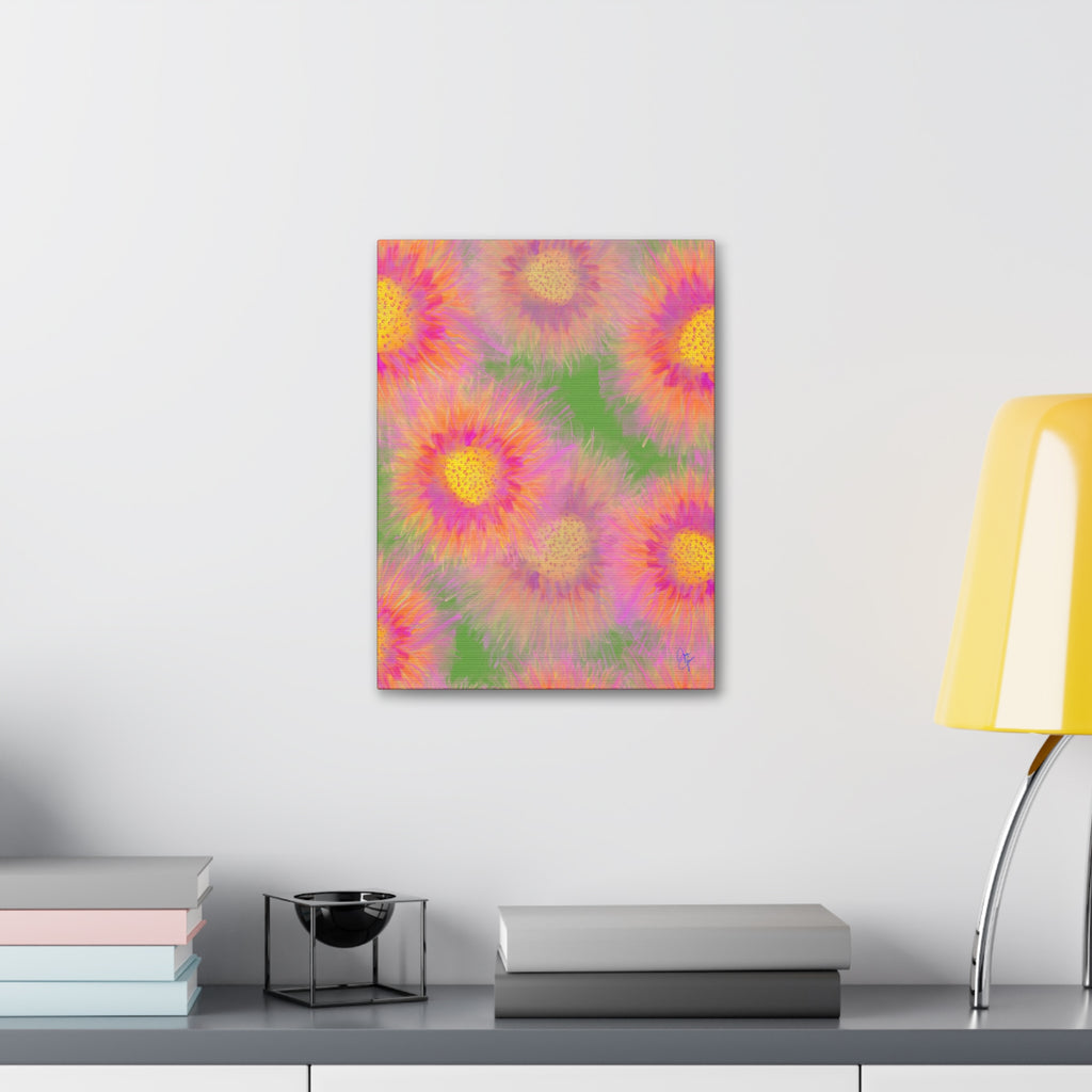 Sunburst Floral Canvas Wall Art — Pink & Yellow Abstract Sunflower Print