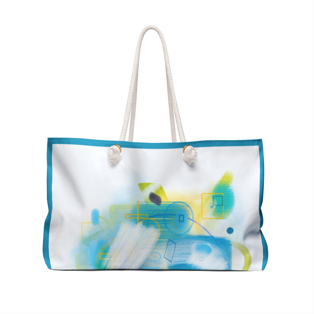 Abstract Blue & Yellow Weekender Bag — Modern Geometric Travel Tote