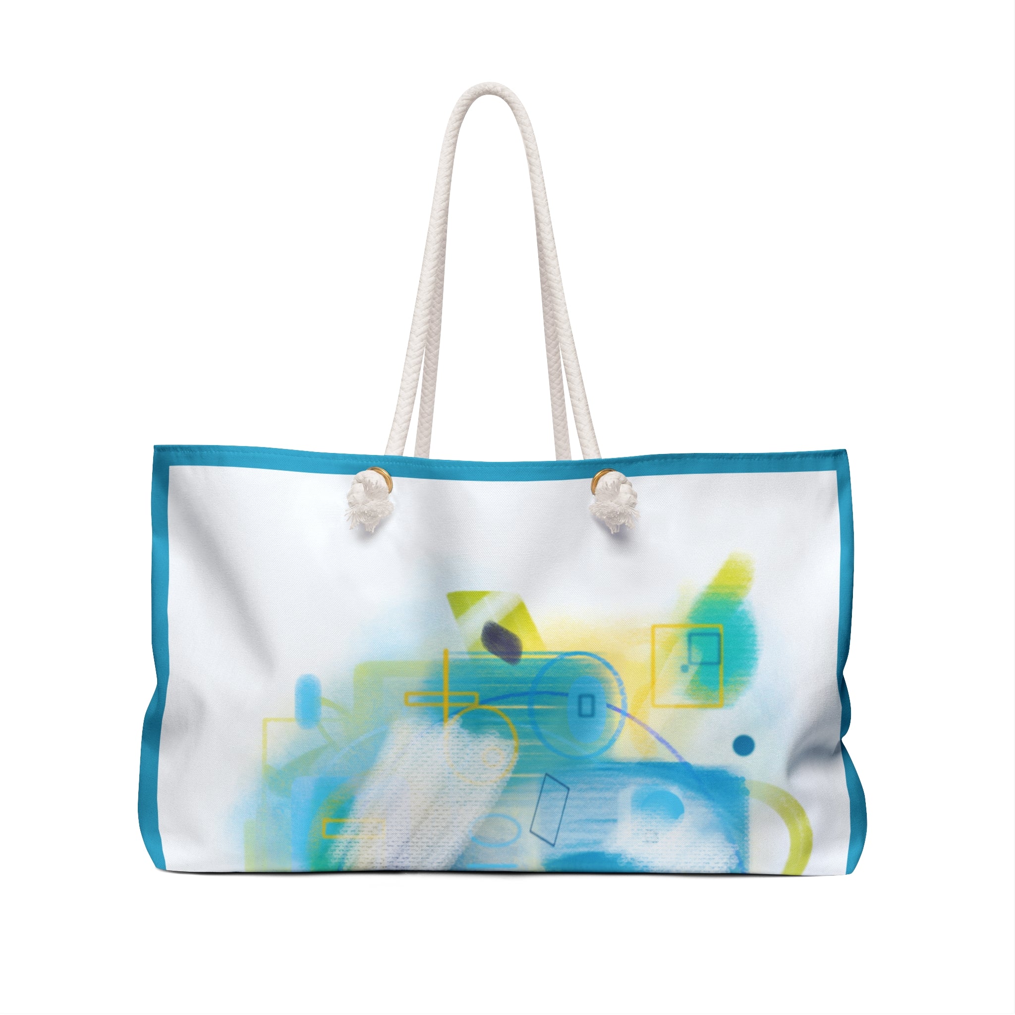 Abstract Blue & Yellow Weekender Bag — Modern Geometric Travel Tote