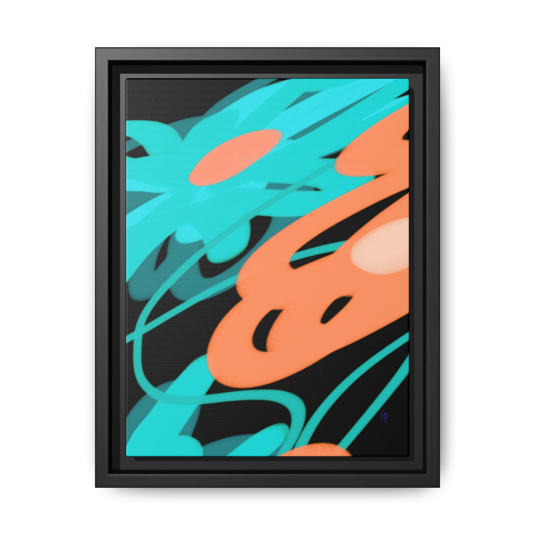 Abstract Teal & Coral Splash Framed Canvas
