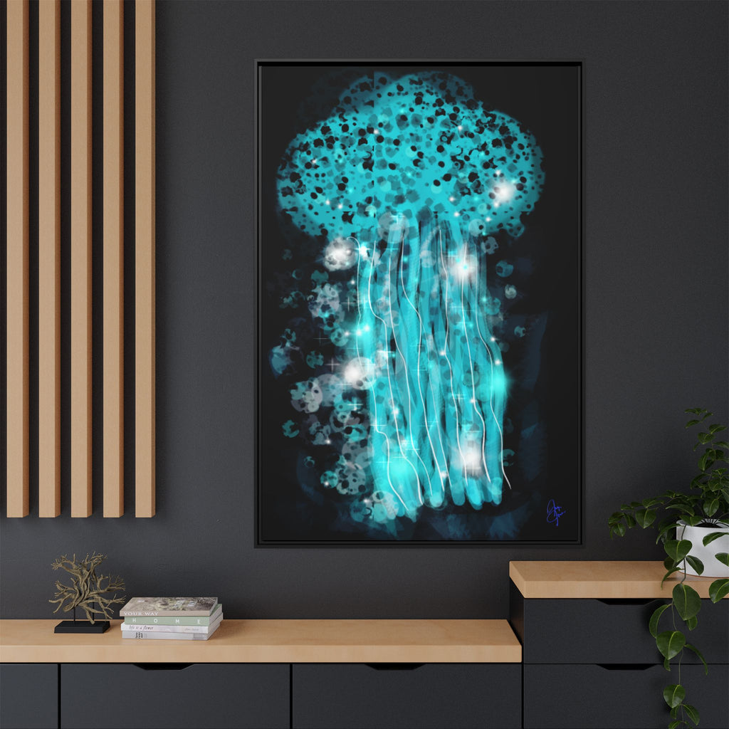 Glowing Jellyfish Art Print — Framed Matte Canvas