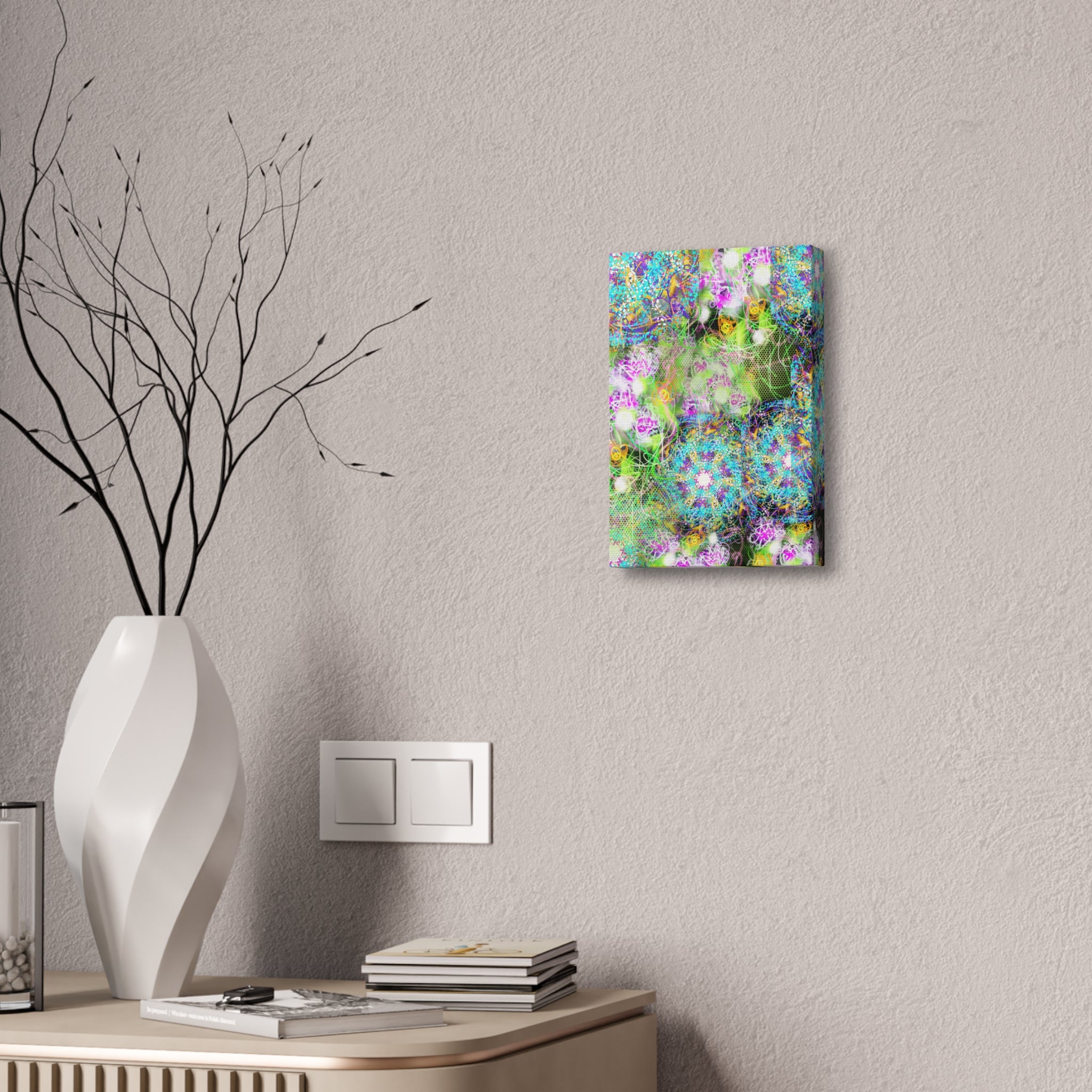 Abstract Floral Galaxy Canvas - Vibrant Stretched Wall Art