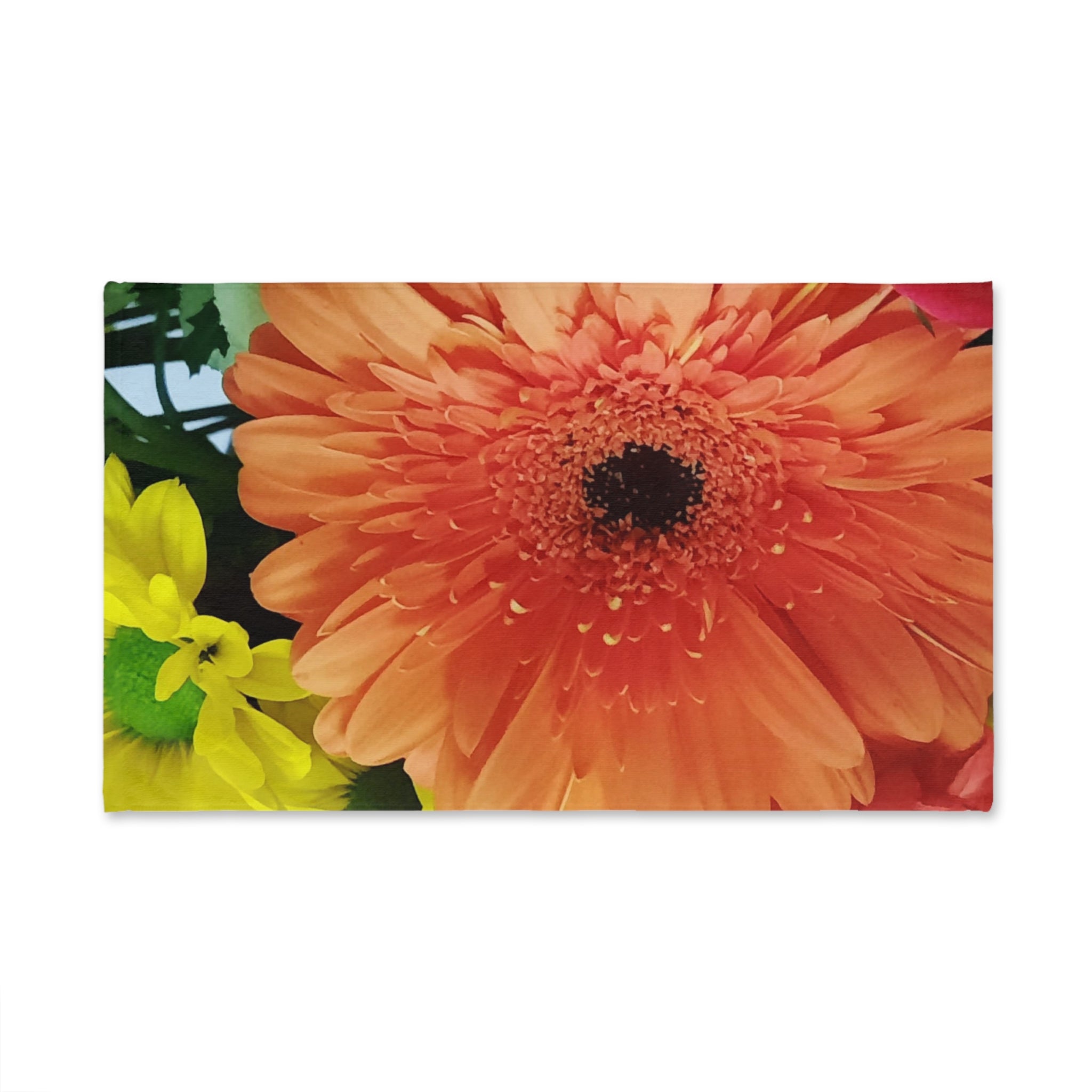 Gerbera Daisy Hand Towel — Bright Orange Floral Kitchen or Bath Accent