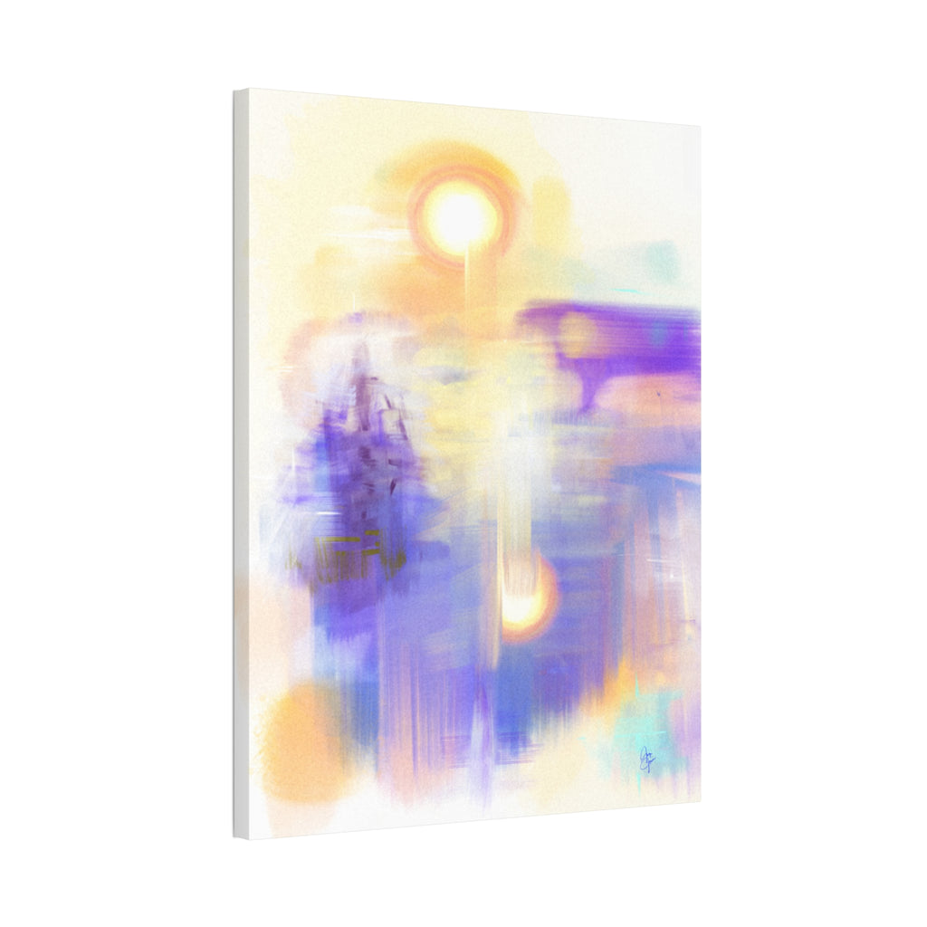 Abstract Sunrise Canvas Print — Ethereal Purple & Gold Stretched Wall Art (1.5" Depth)