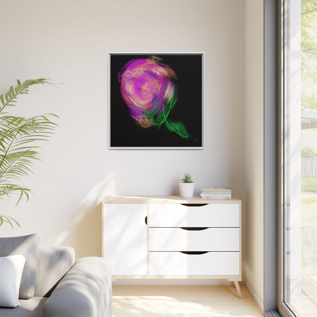 Abstract Rose Swirl Matte Framed Canvas — Multicolor Floral Wall Art