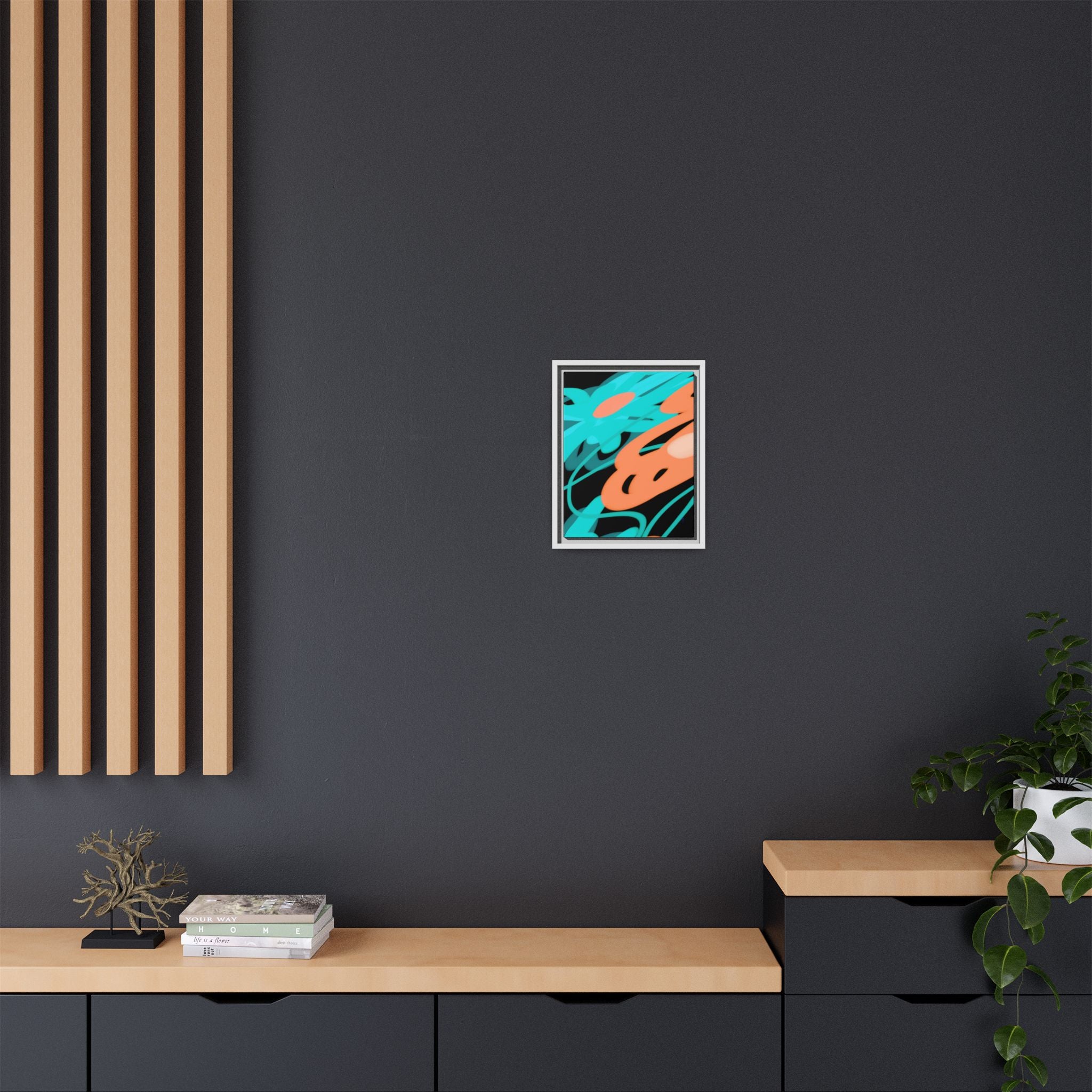 Abstract Teal & Coral Splash Framed Canvas