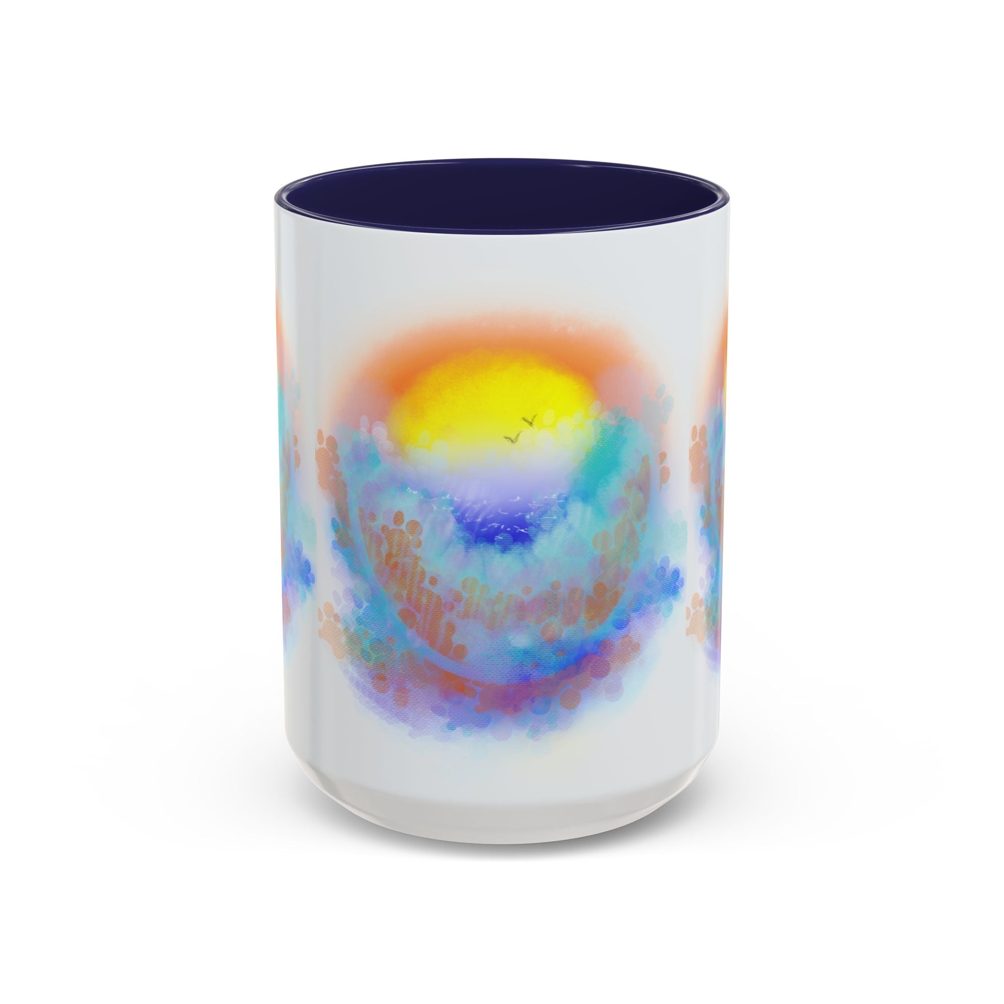 Sunrise Watercolor Accent Coffee Mug — Colorful Ocean Sunrise Art (11/15 oz)