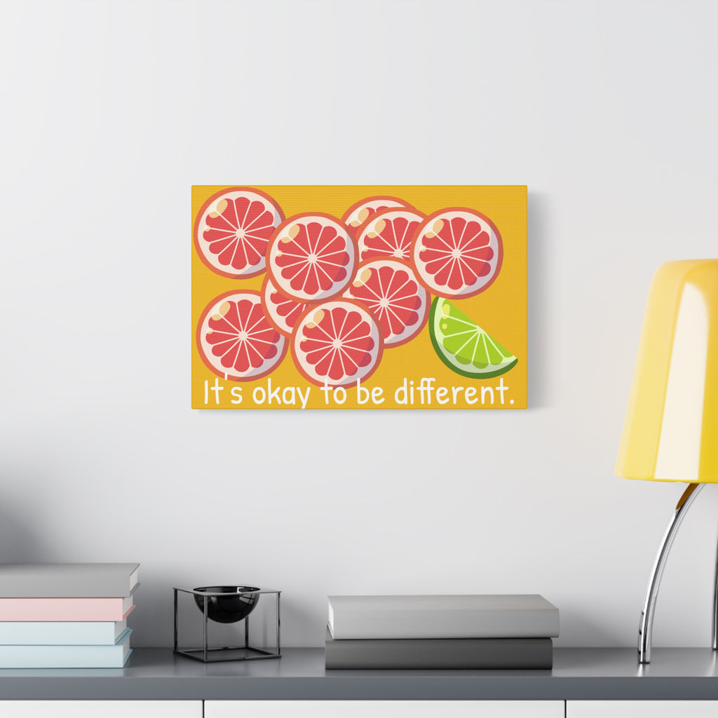 Canvas Wall Art — "It’s Okay to Be Different" Grapefruit & Lime Inspirational Print