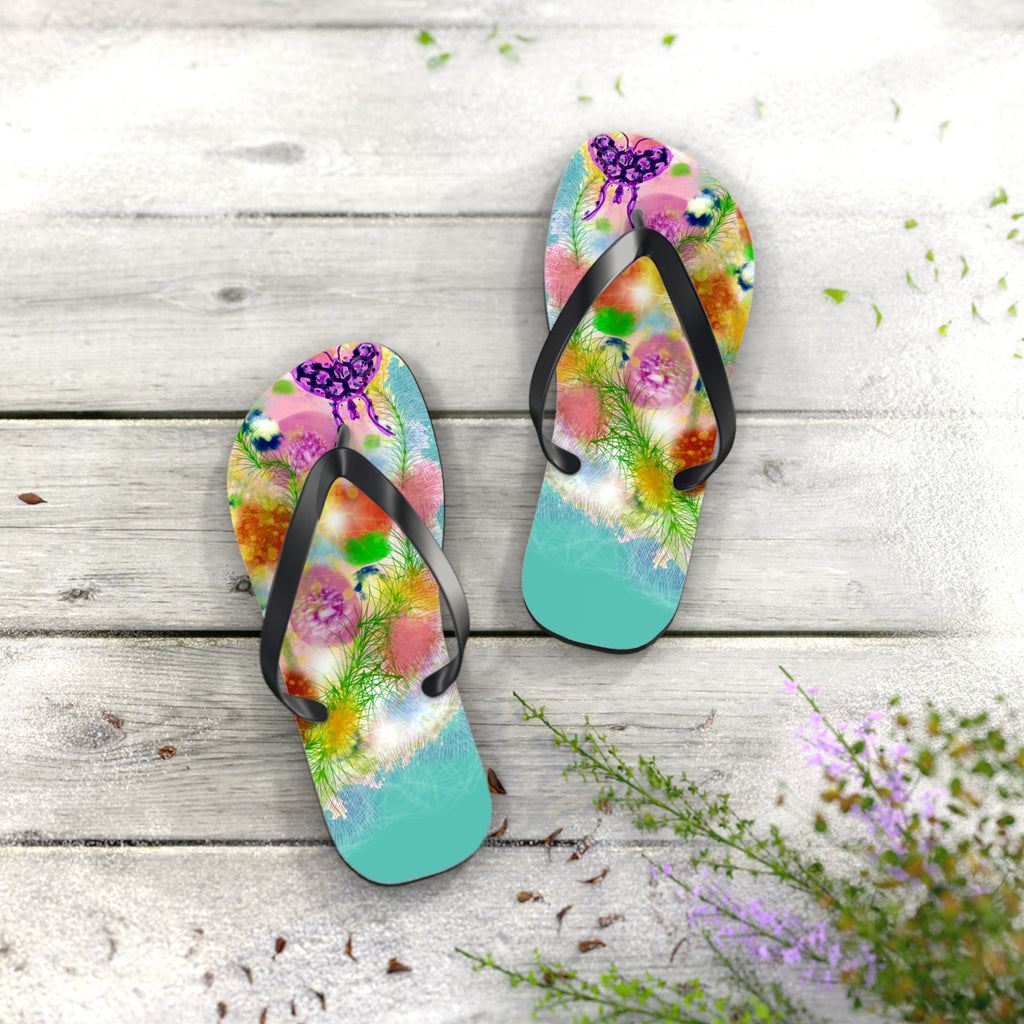 Floral Watercolor Flip Flops - Colorful Beach Sandals with Dreamy Garden Print