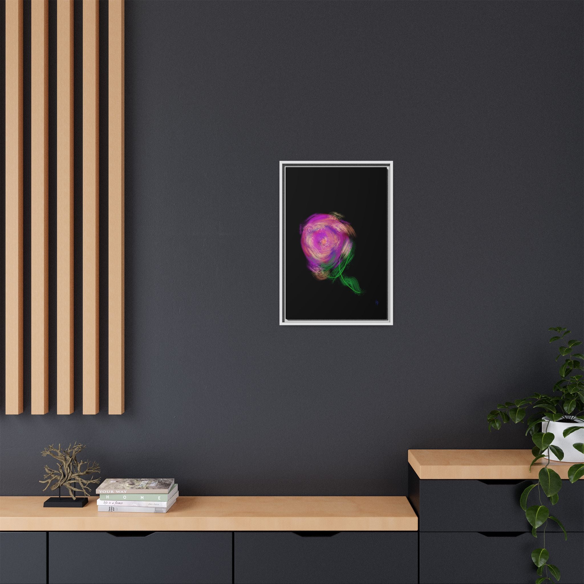 Abstract Rose Swirl Matte Framed Canvas — Multicolor Floral Wall Art