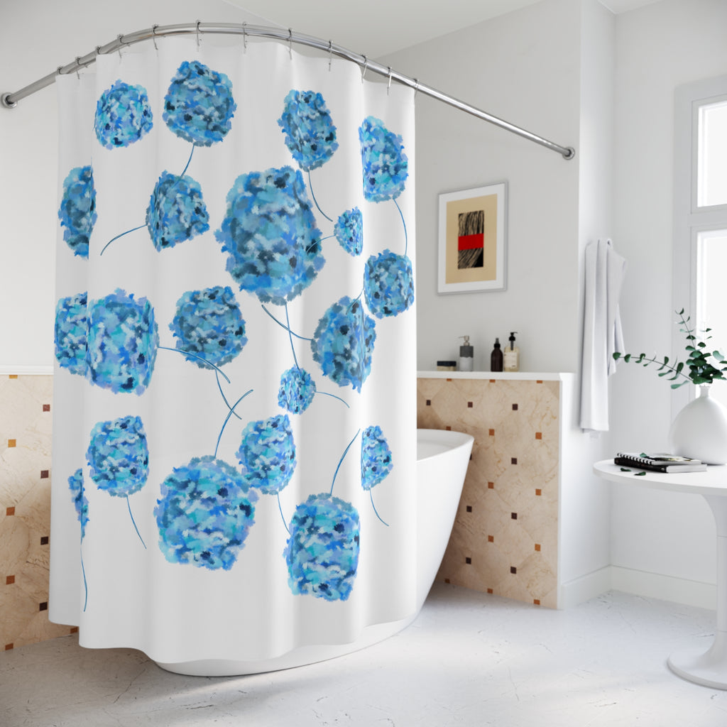 Blue Hydrangea Shower Curtain — Floral Bathroom Decor
