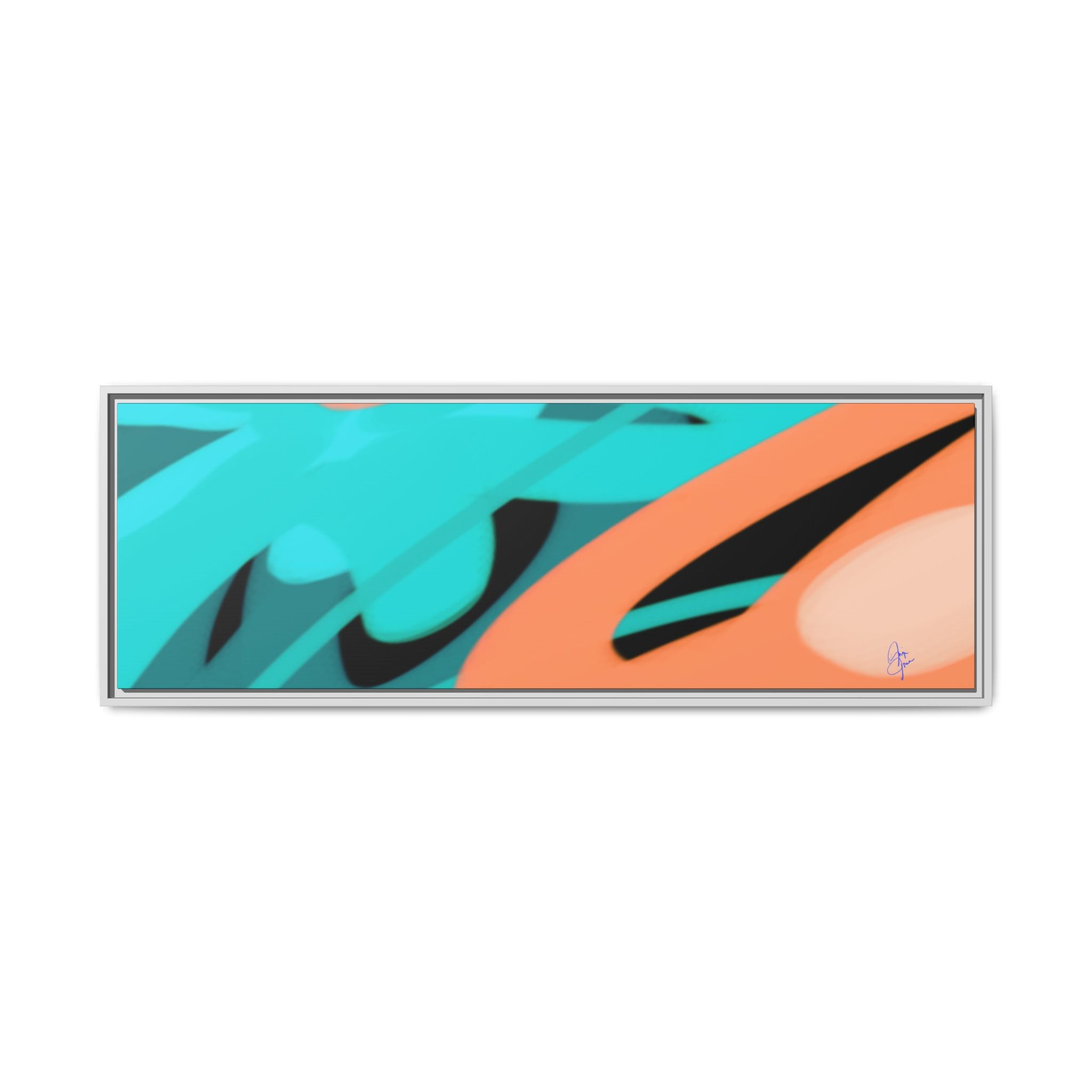 Abstract Teal & Coral Splash Framed Canvas