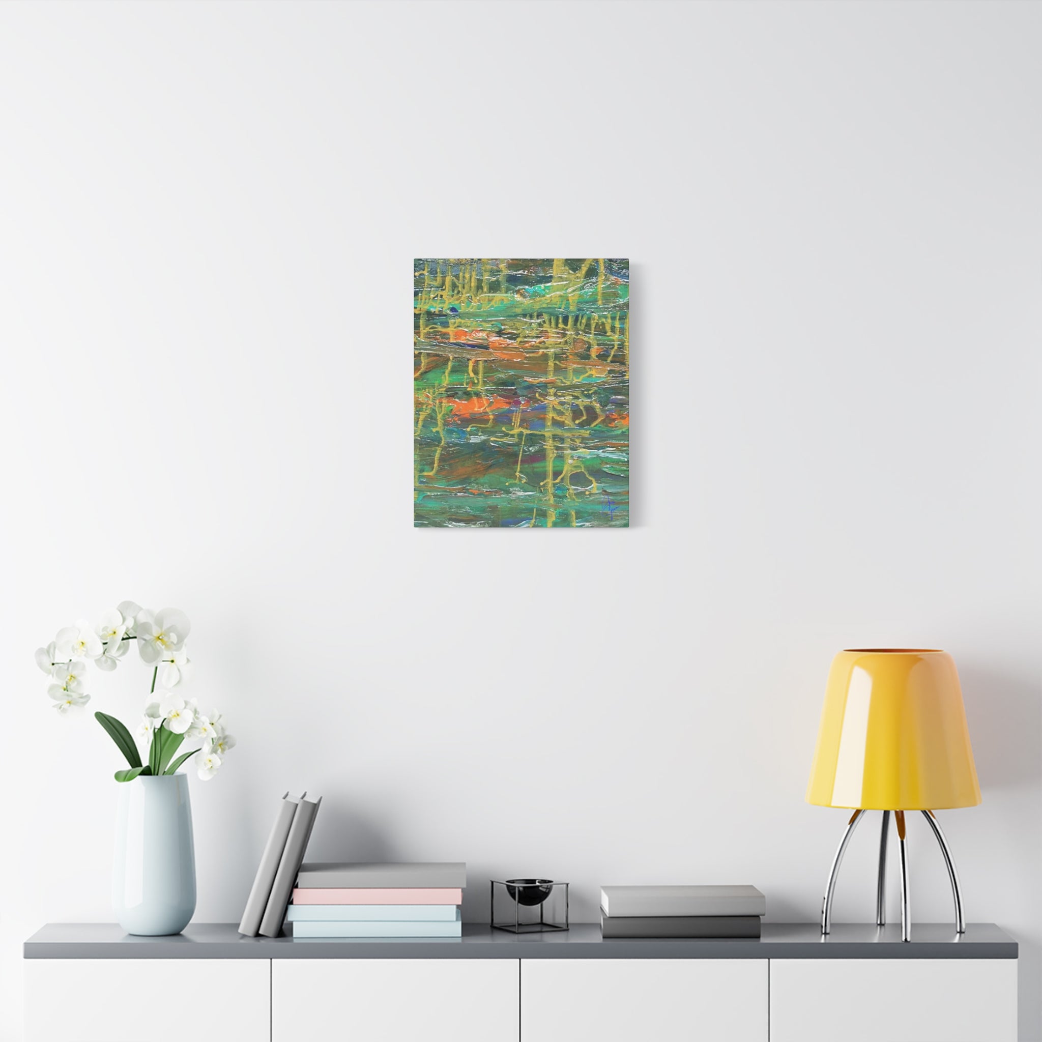 Abstract Green & Orange Matte Canvas Wall Art - Stretched 1.25"