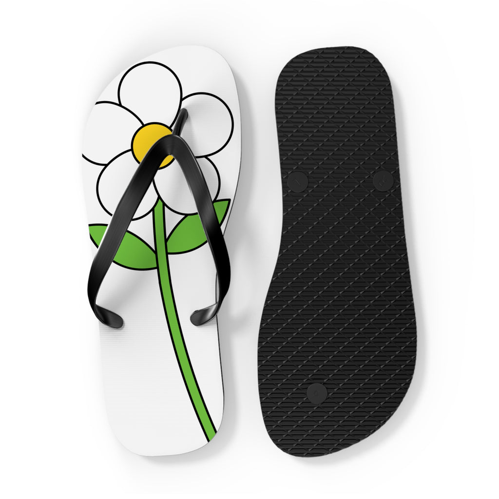 Daisy Print Flip Flops — Cute White & Yellow Flower Beach Sandals