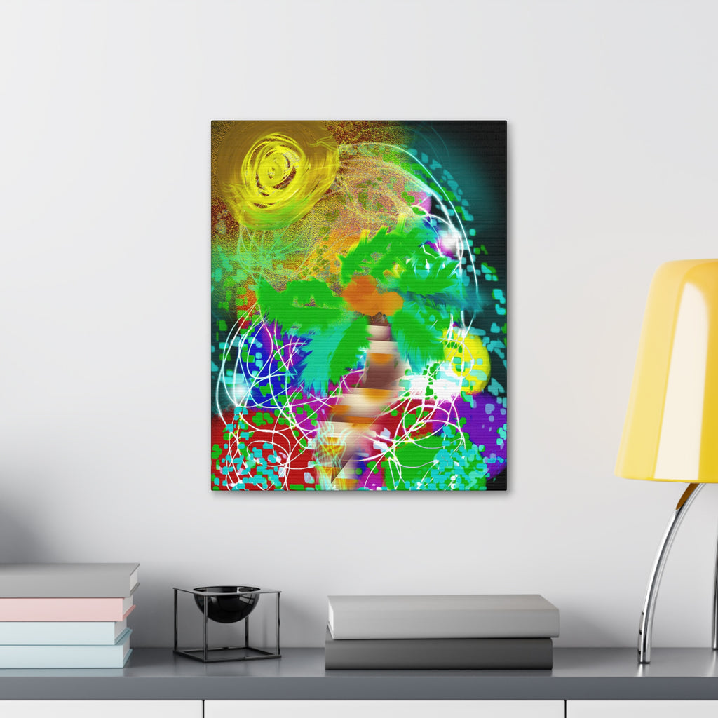 Tropical Abstract Canvas Print — Colorful Palm Tree Wall Art Stretched 1.5"