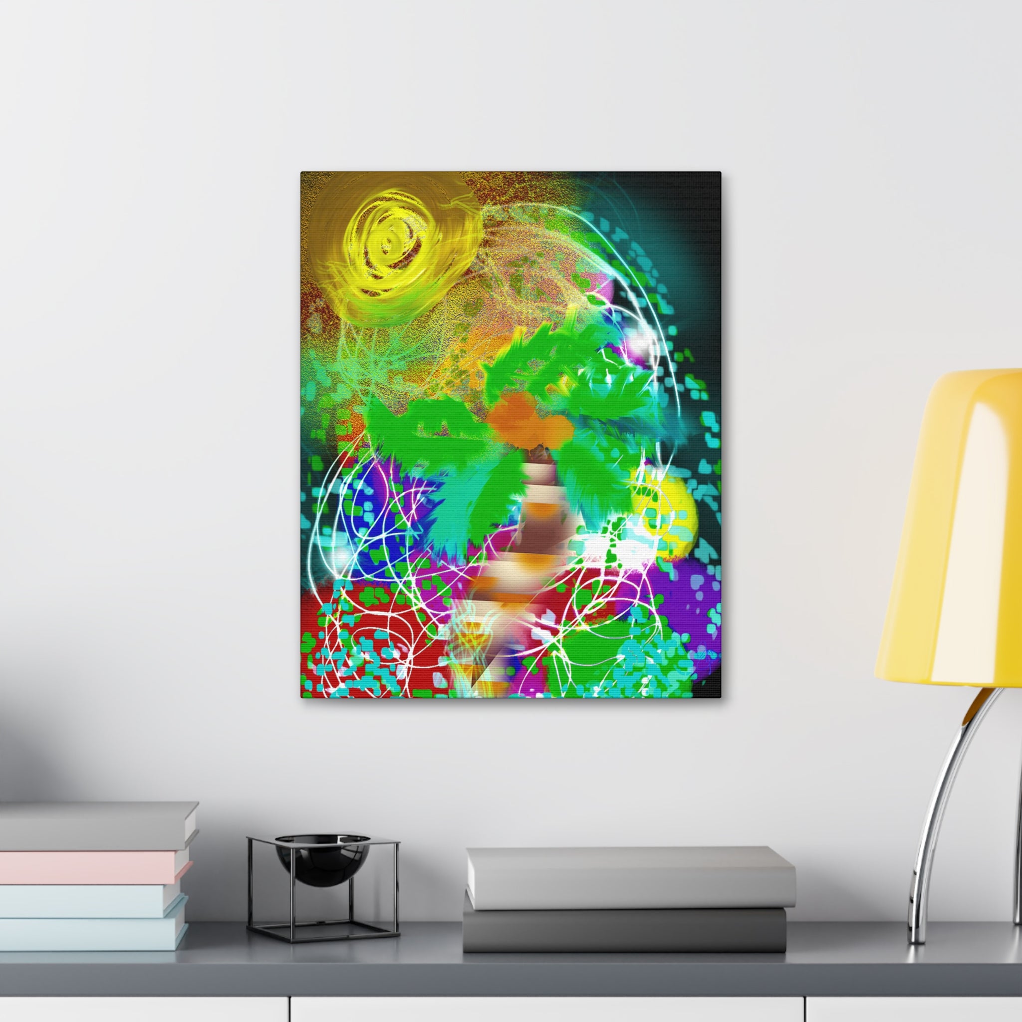 Tropical Abstract Canvas Print — Colorful Palm Tree Wall Art Stretched 1.5"